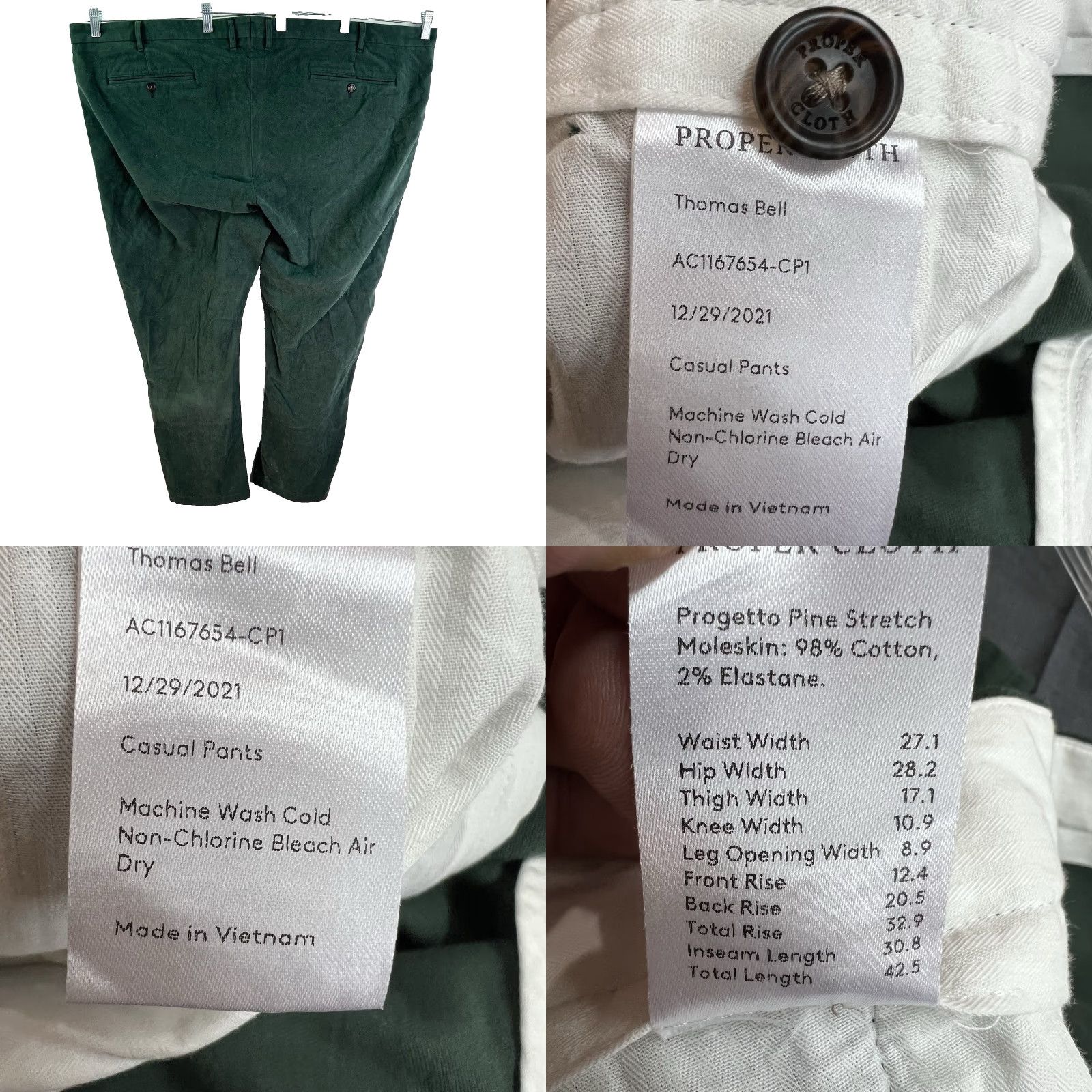 Proper Cloth VINTAGE Proper Cloth Mens Pants Casual Flat Front Stretch Cotton Blended Green 50 Inseam 31 Adult Size US 34 / EU 50 - 8 Thumbnail