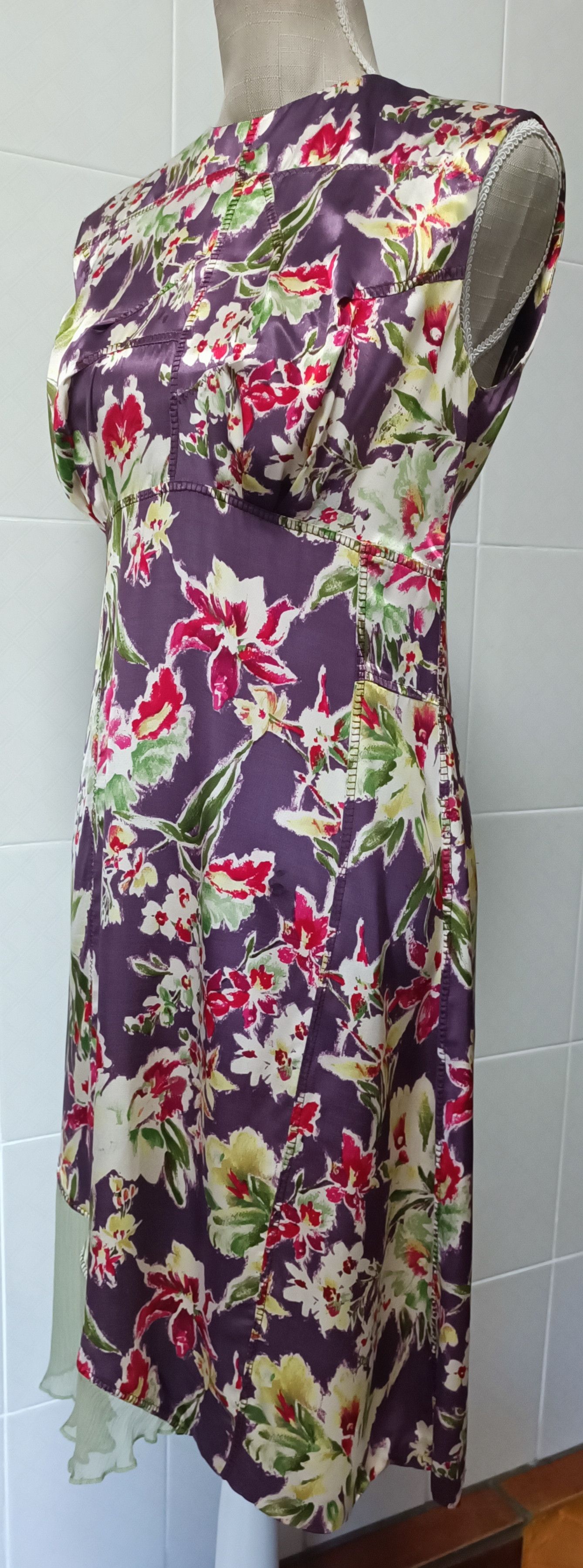 Jean Paul Gaultier 2000's - satin dark purple and floral midi dress Size M / US 6-8 / IT 42-44 - 3 Thumbnail