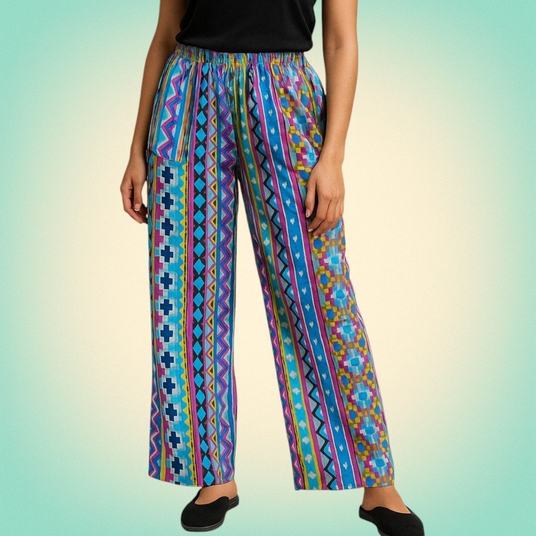 Other Boho Festival Geometric Print Wide Leg Rayon Pants Rashi Size 27" / US 4 / IT 40 - 1 Thumbnail