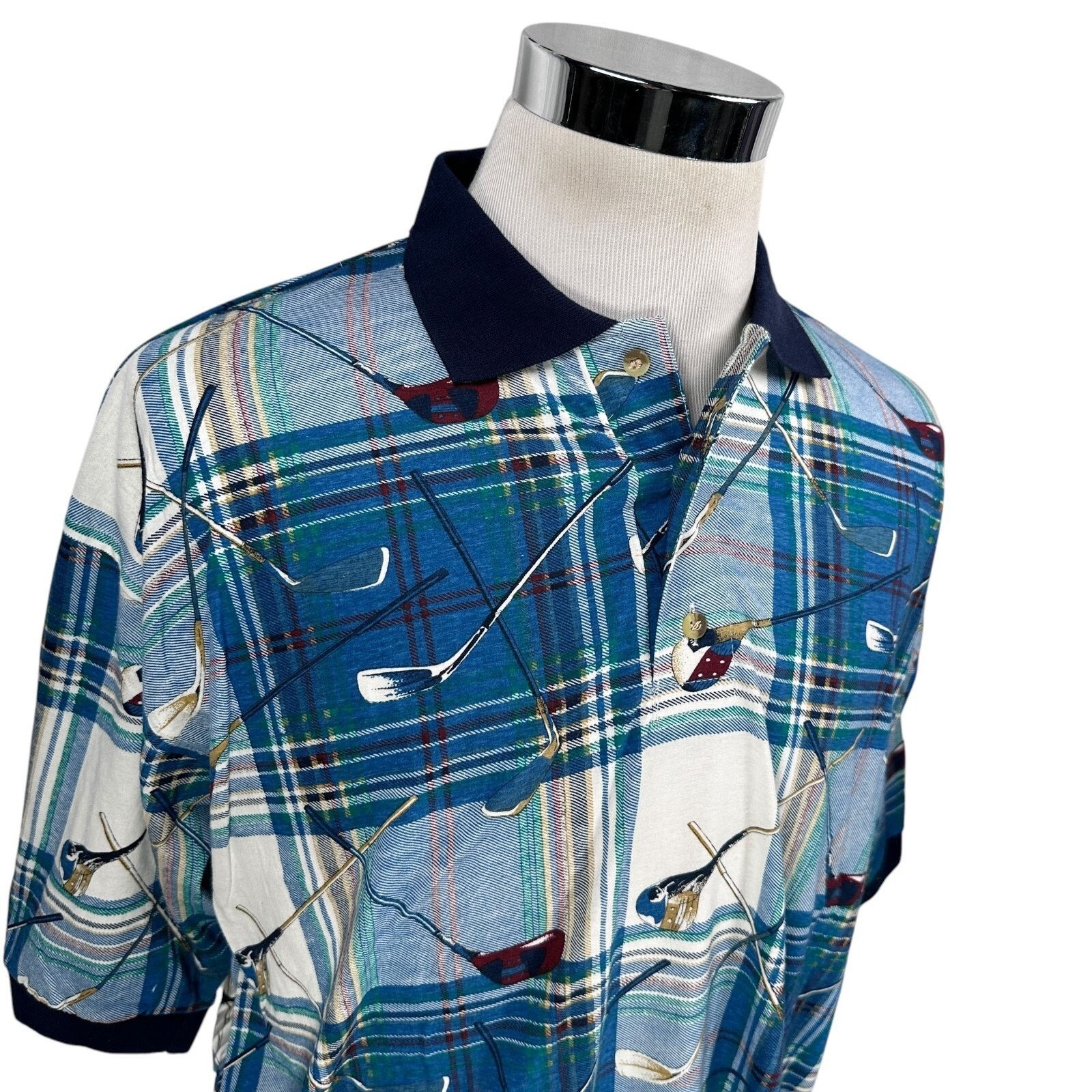 Other Vintage Sauce Berne Polo Shirt XL Blue AOP Golf Clubs Plaid Size US XL / EU 56 / 4 - 2 Thumbnail