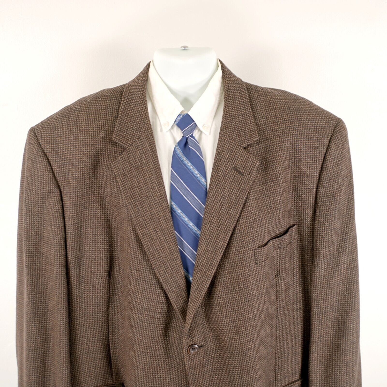 Pronto Uomo Pronto Uomo Tweed Lambswool Brown Blue Tan Check 2 Button Sp Size 50R - 1 Thumbnail