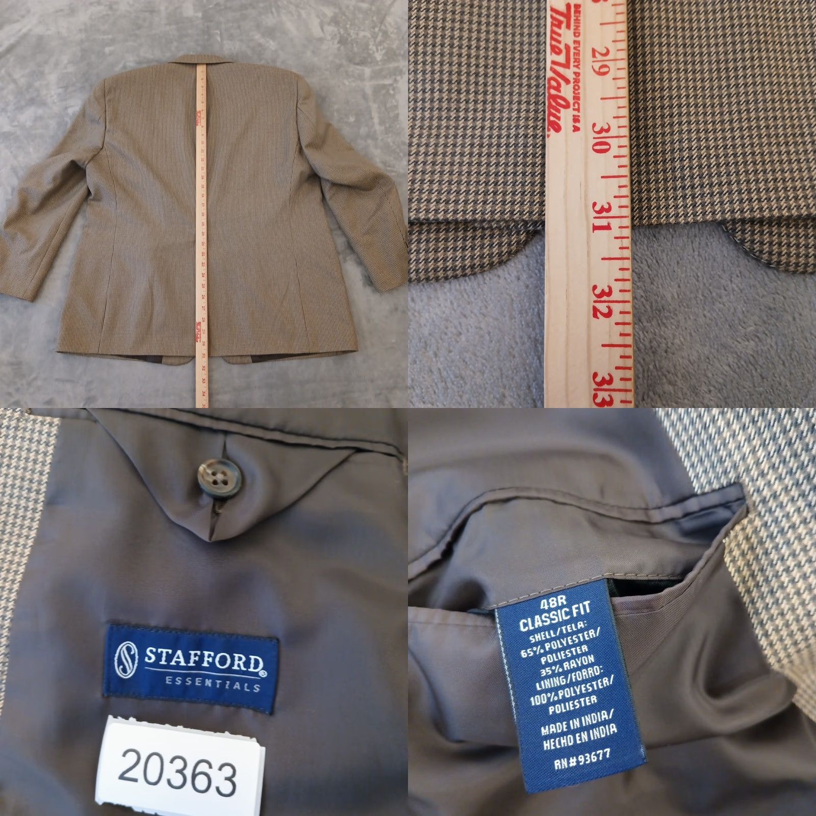 Stafford Stafford Blazer Mens 48 Beige Gray Plaid Classic Fit Two Button Single Vent Size 48R - 8 Thumbnail