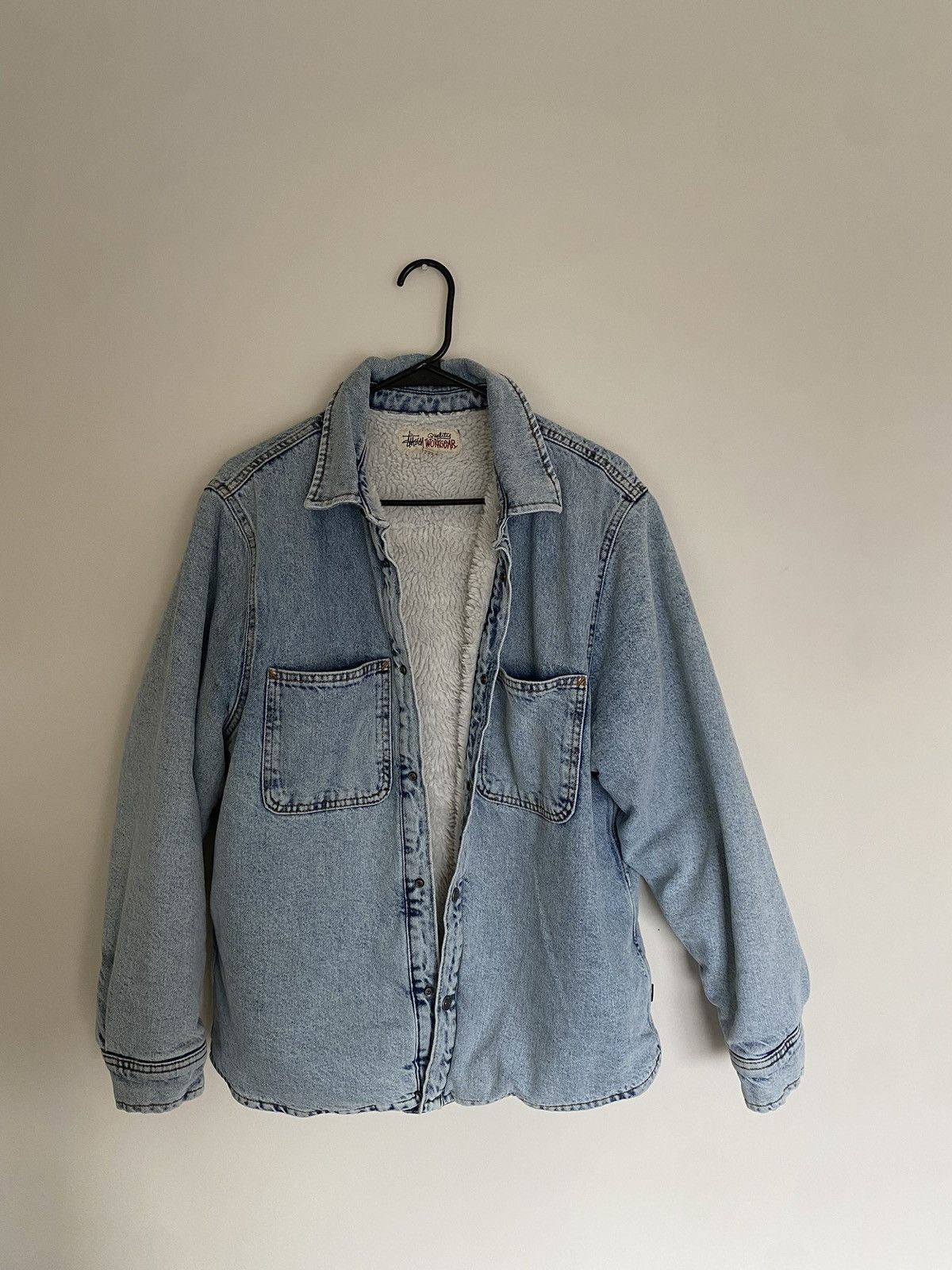 image of Stussy Workwear Denim Sherpa Lined Jacket in Blue, Men's (Size Small)