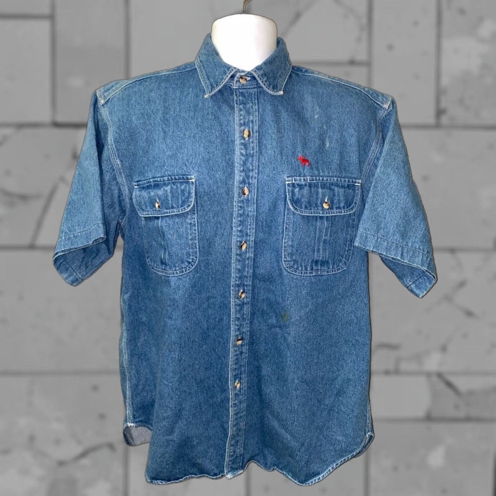 Denime Gary Messe Mens Denim Button-Up Shirt Blue Short Sleeve Size L Regular Cotton Denim Shirt Men Casual Button Front Size US L / EU 52-54 / 3 - 1 Thumbnail