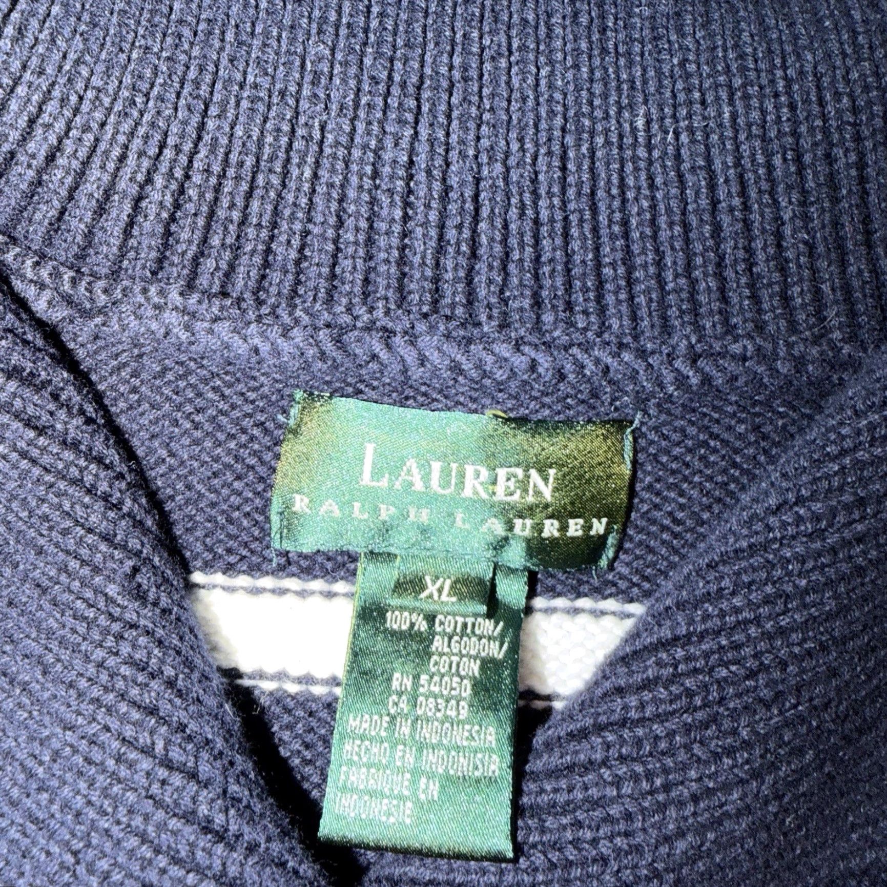Ralph Lauren VINTAGE Lauren Ralph Lauren Mens Blue White Striped Shawl Neck Sweater XL Crest Logo Size US XL / EU 56 / 4 - 3 Thumbnail
