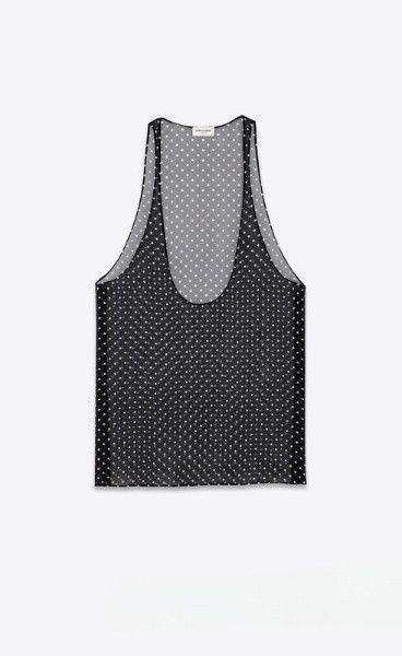 Saint Laurent Paris o1s1wg111124 Dup / Tank Top Dotted Silk Muslin Black/White Size US XXL / EU 58 / 5 - 1 Thumbnail