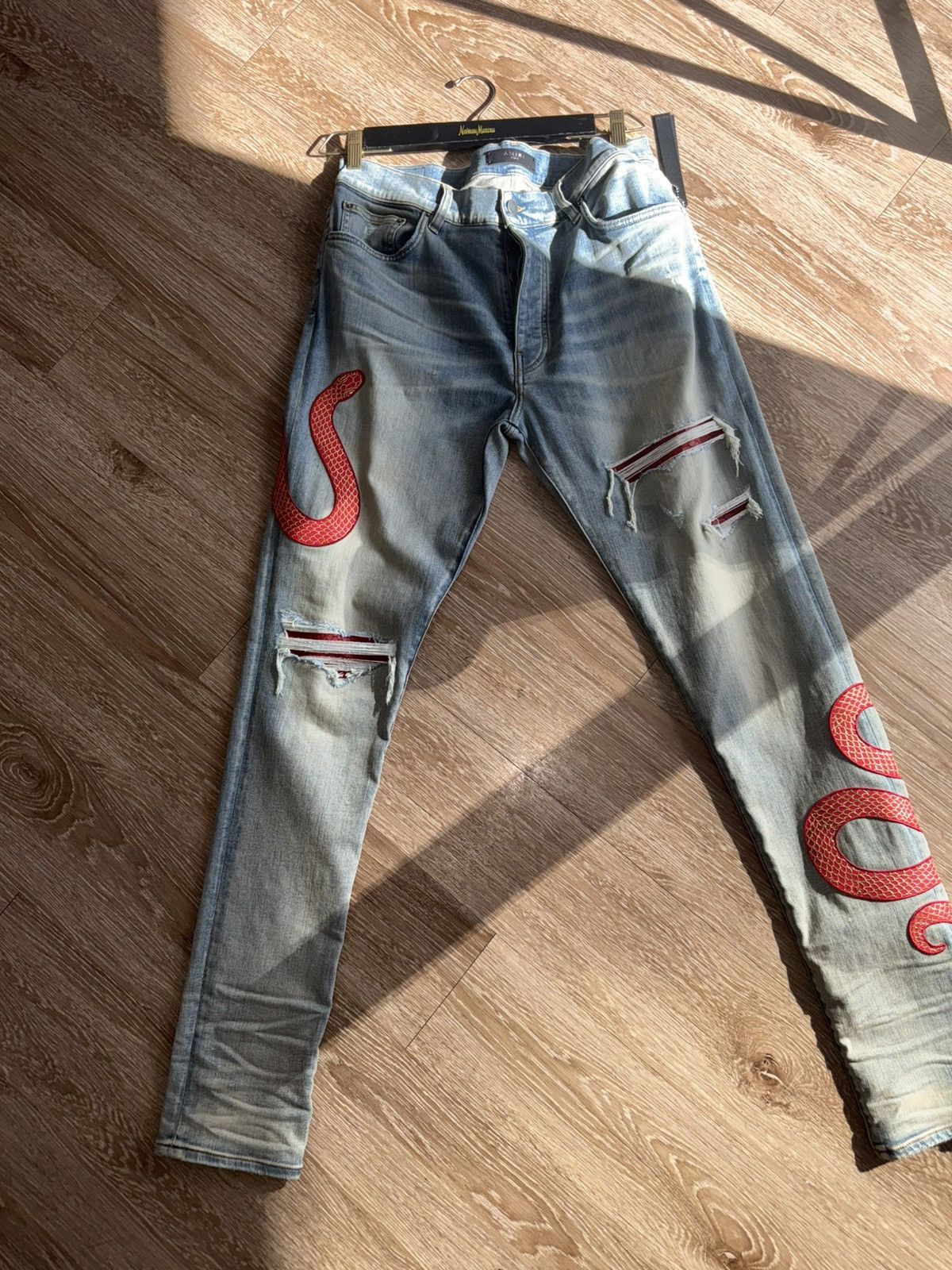Amiri Amiri Snake Embroidered Distressed Skinny Jeans Size US 36 / EU 52 - 1 Thumbnail