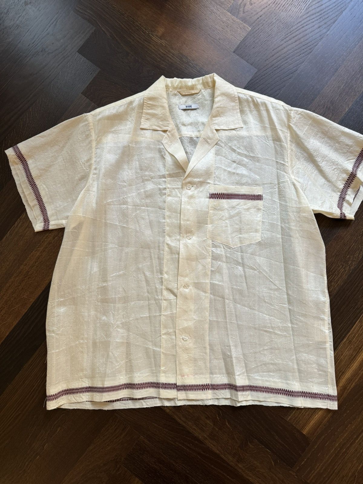 image of Bode Sheer Button Up Shirt in Cream, Men's (Size Large)