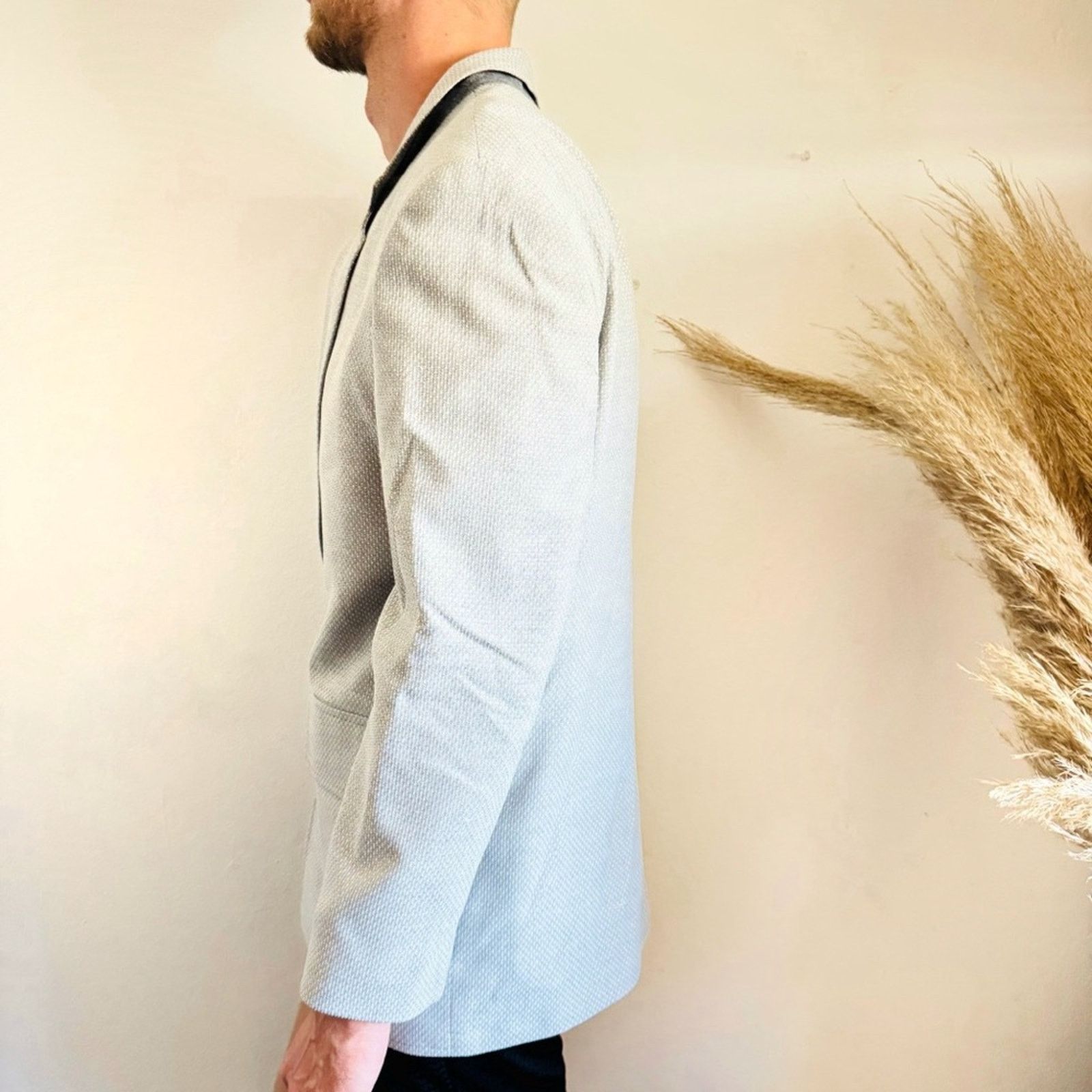 Asos ASOS Grey Gray White Linen Boxy Button Blazer Sport Coat 38 Size 38R - 10 Thumbnail