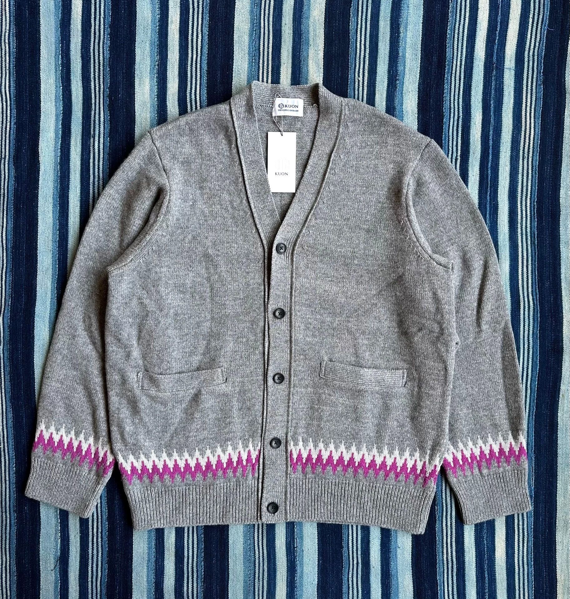 KUON KUON Zig-Zag Cardigan Shibori Wool Blend Totem Japan L NWT Size US L / EU 52-54 / 3 - 1 Thumbnail