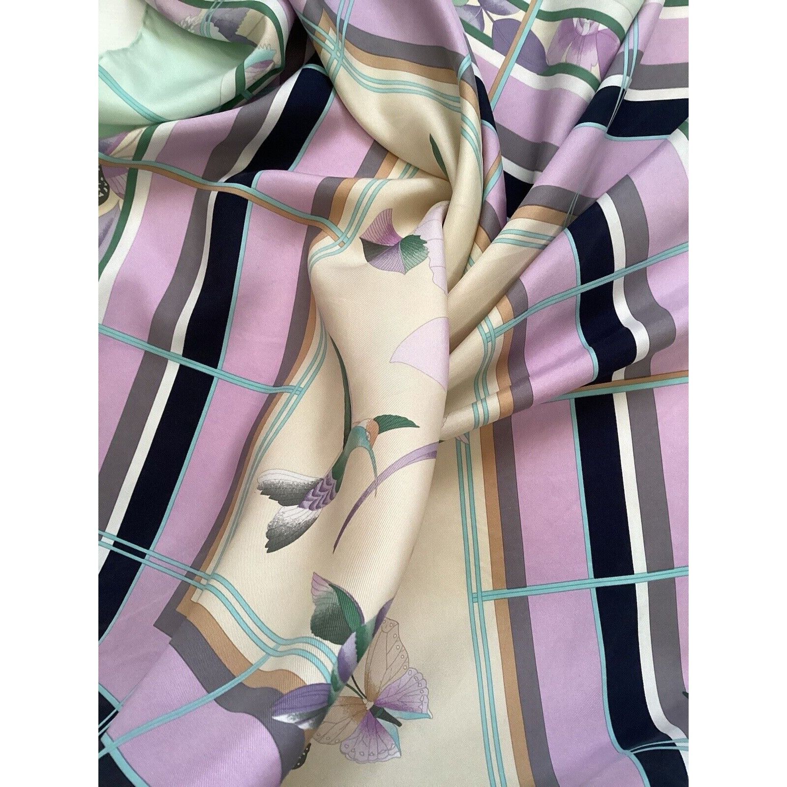 Leonard Paris LÉONARD PARIS Purple Floral BIRD Print Scarf Silk Italy 34.5 Size ONE SIZE - 8 Thumbnail