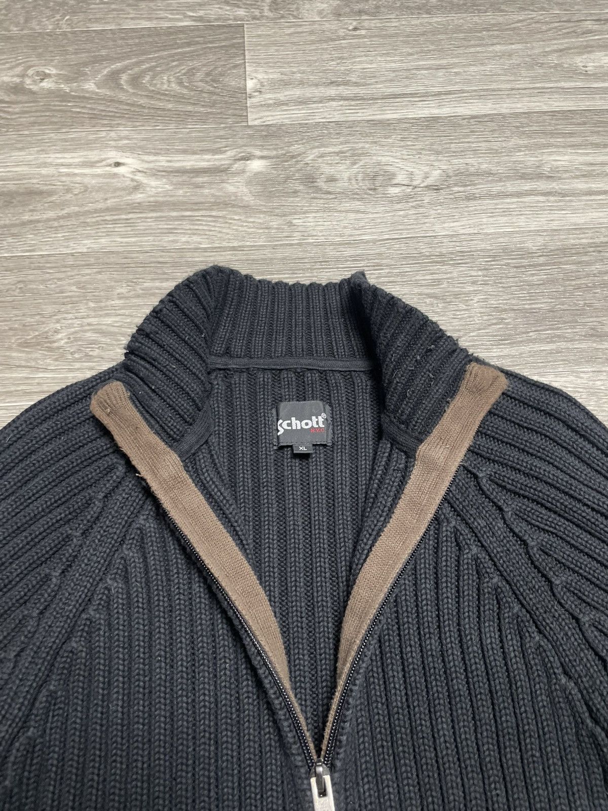 Schott Vintage Schott NYC Black Ribbed Knit Full Zip Sweater USA Size US XL / EU 56 / 4 - 11 Thumbnail