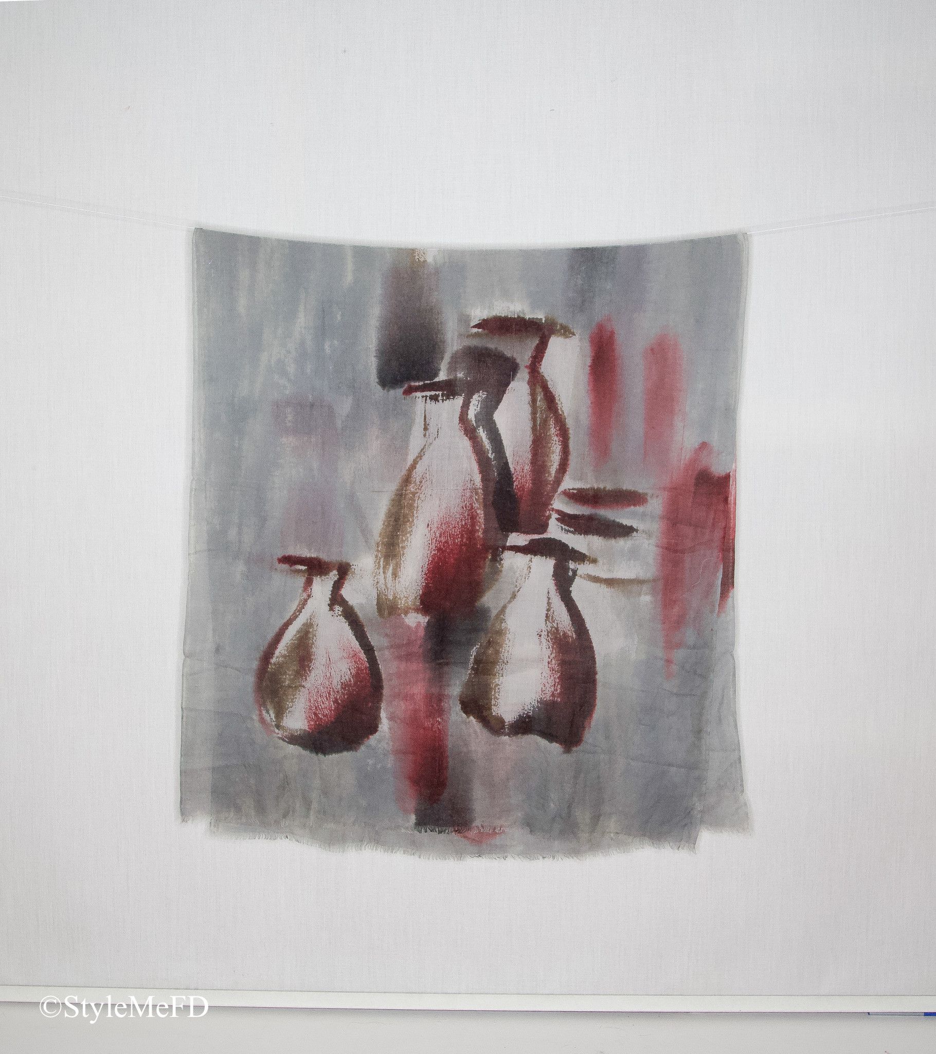 Vintage VINTAGE 100% Silk Grey & Red Pashmina Size ONE SIZE - 2 Thumbnail