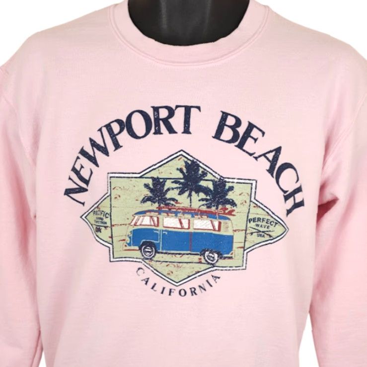 Gildan Newport Beach Sweatshirt Mens Size S Pink Surfing Palm Trees California Size US S / EU 44-46 / 1 - 2 Thumbnail