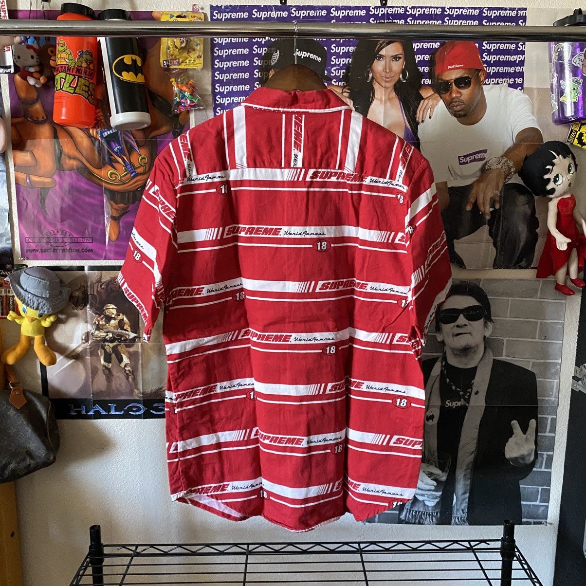 Supreme Striped Racing Work Shirt Red 2018 Designer Box Logo