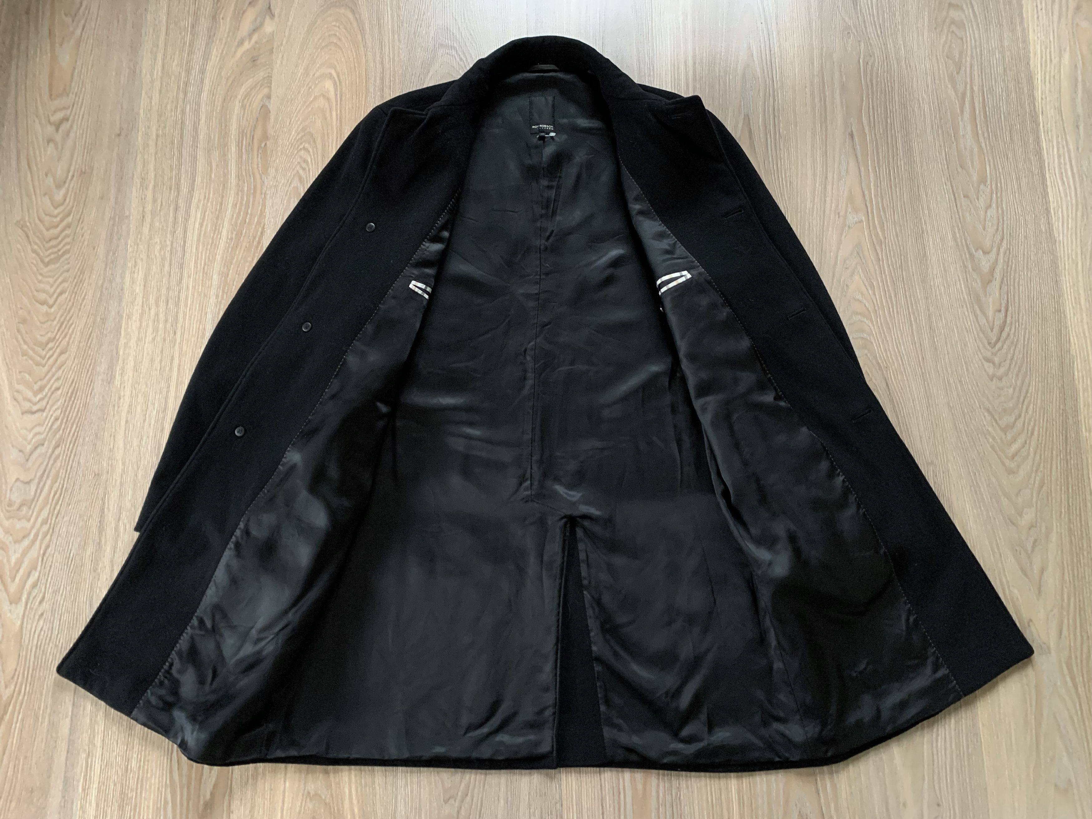 Designer × Vintage Roy Robson Wool Black Heavy Coat Size US L / EU 52-54 / 3 - 4 Thumbnail