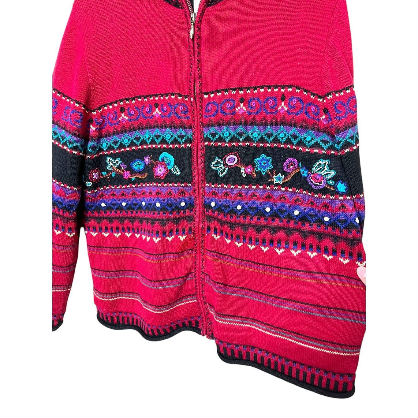 Other Vintage Koret Floral Embroidered Knit Women's Zip Up Sweater Jacket Size M Size M / US 6-8 / IT 42-44 - 2 Thumbnail