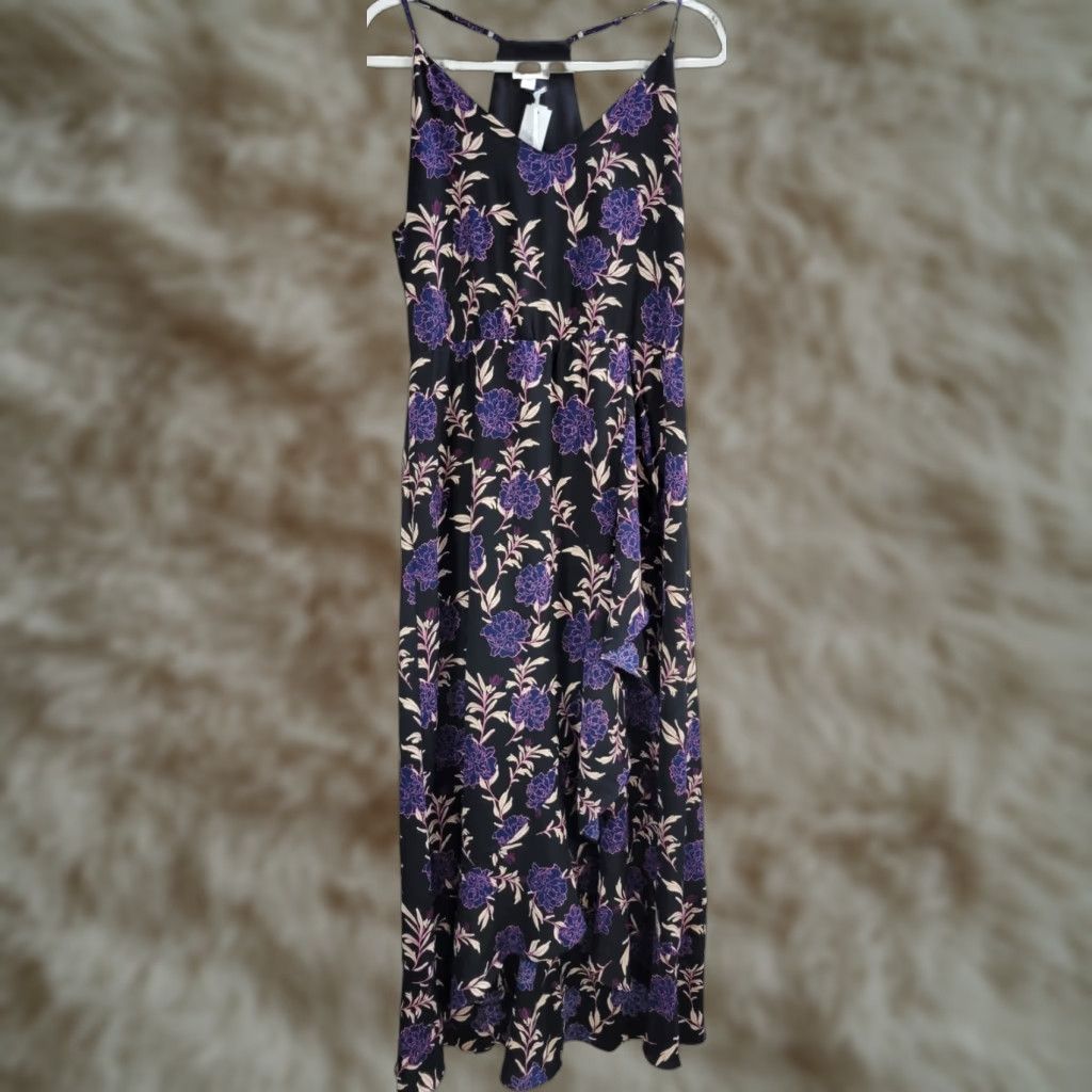 Market Market & Spruce Carmen Black Purple Floral Sundress L NWT Sleeveless Spaghetti Ruffle High Low Maxi Dress Womens Size L / US 10 / IT 46 - 1 Thumbnail