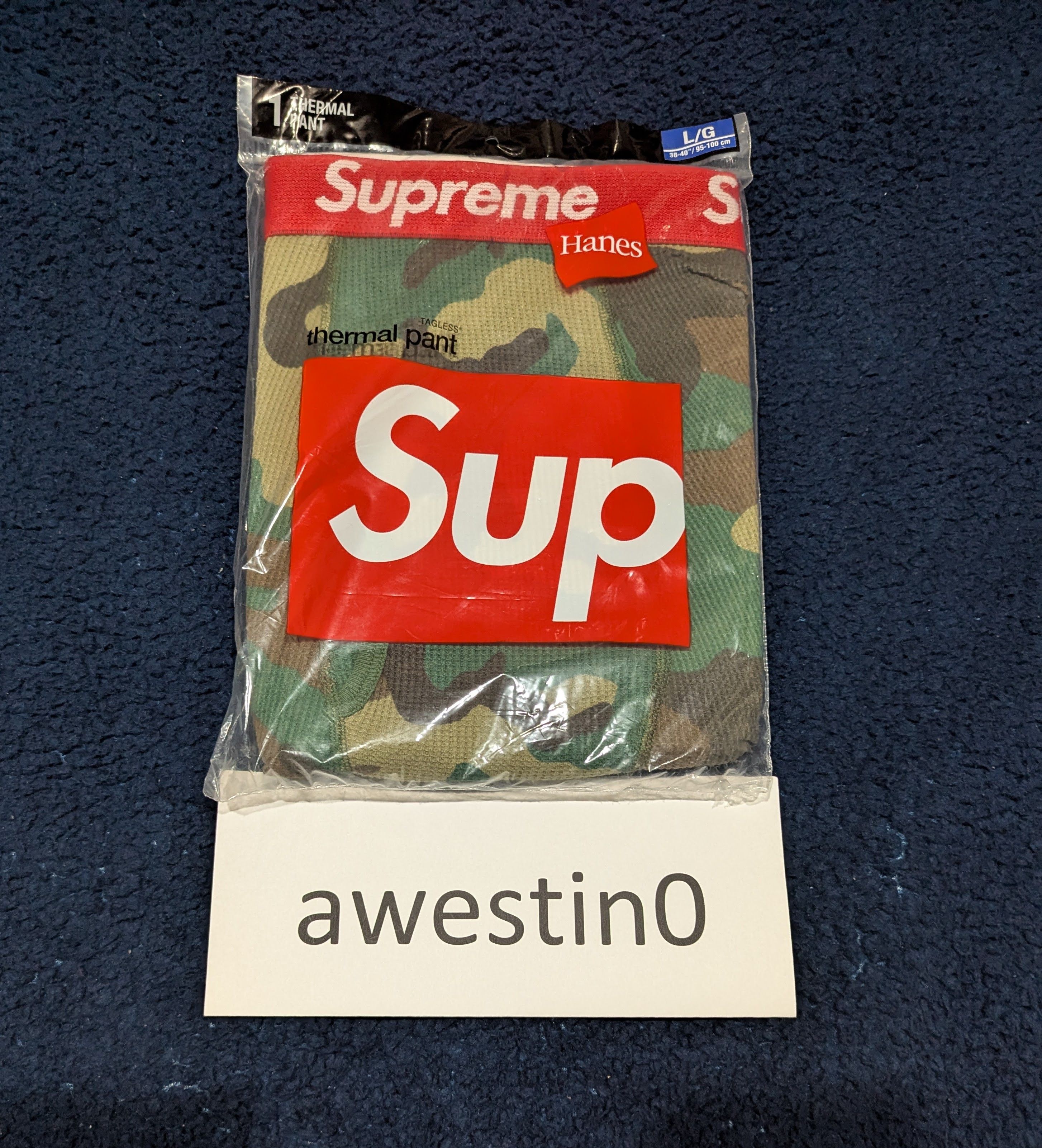 Supreme F/W 19 Hanes Thermal Pant (Woodland Camo) Large