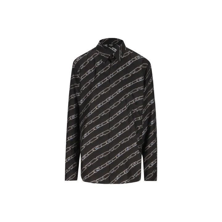 Fendi Fendi Black Patterned Long Sleeve Shirt -2507 Size US M / EU 48-50 / 2 - 1 Thumbnail