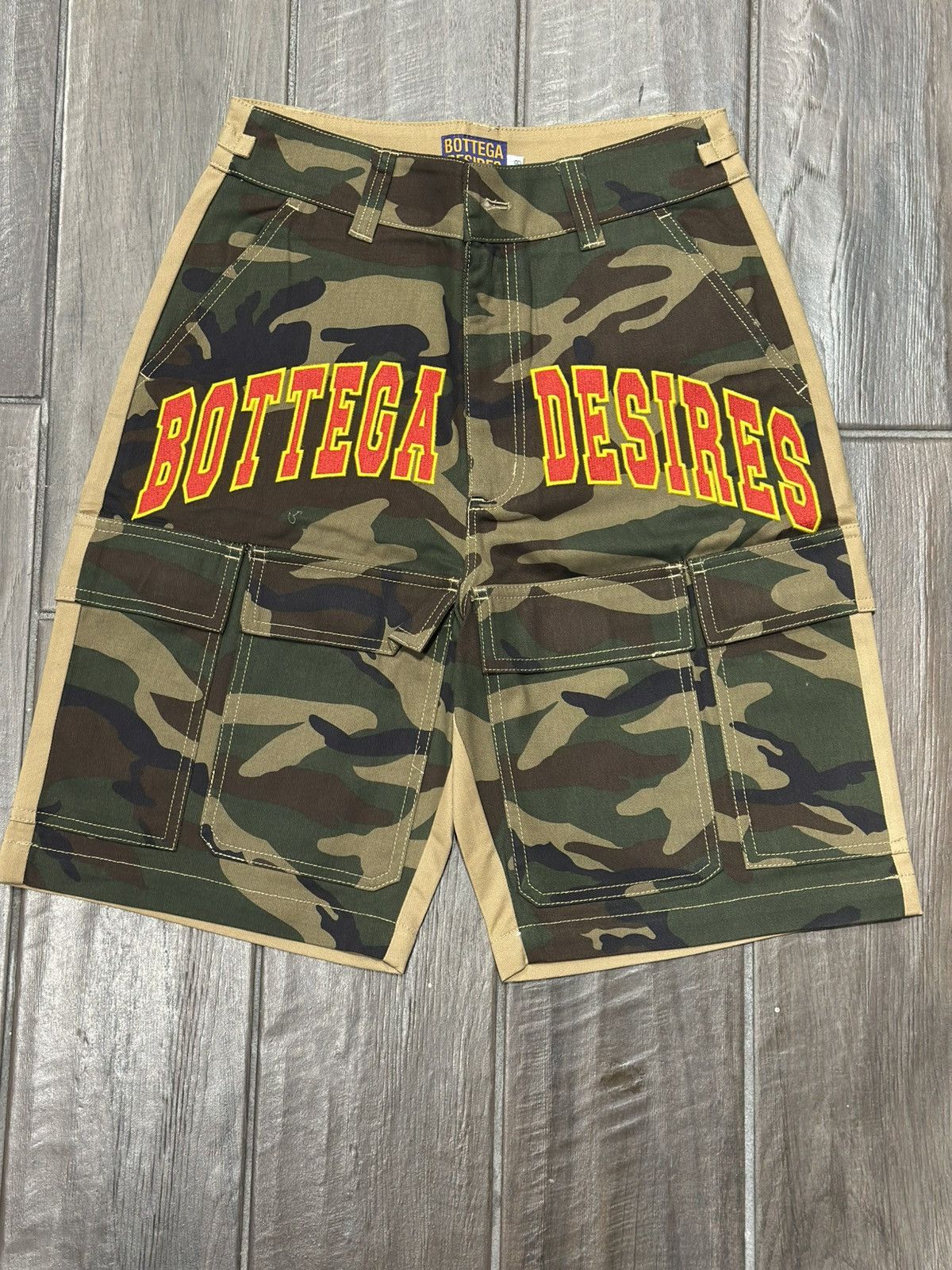 Bottega Desires Camo Cargo Shorts