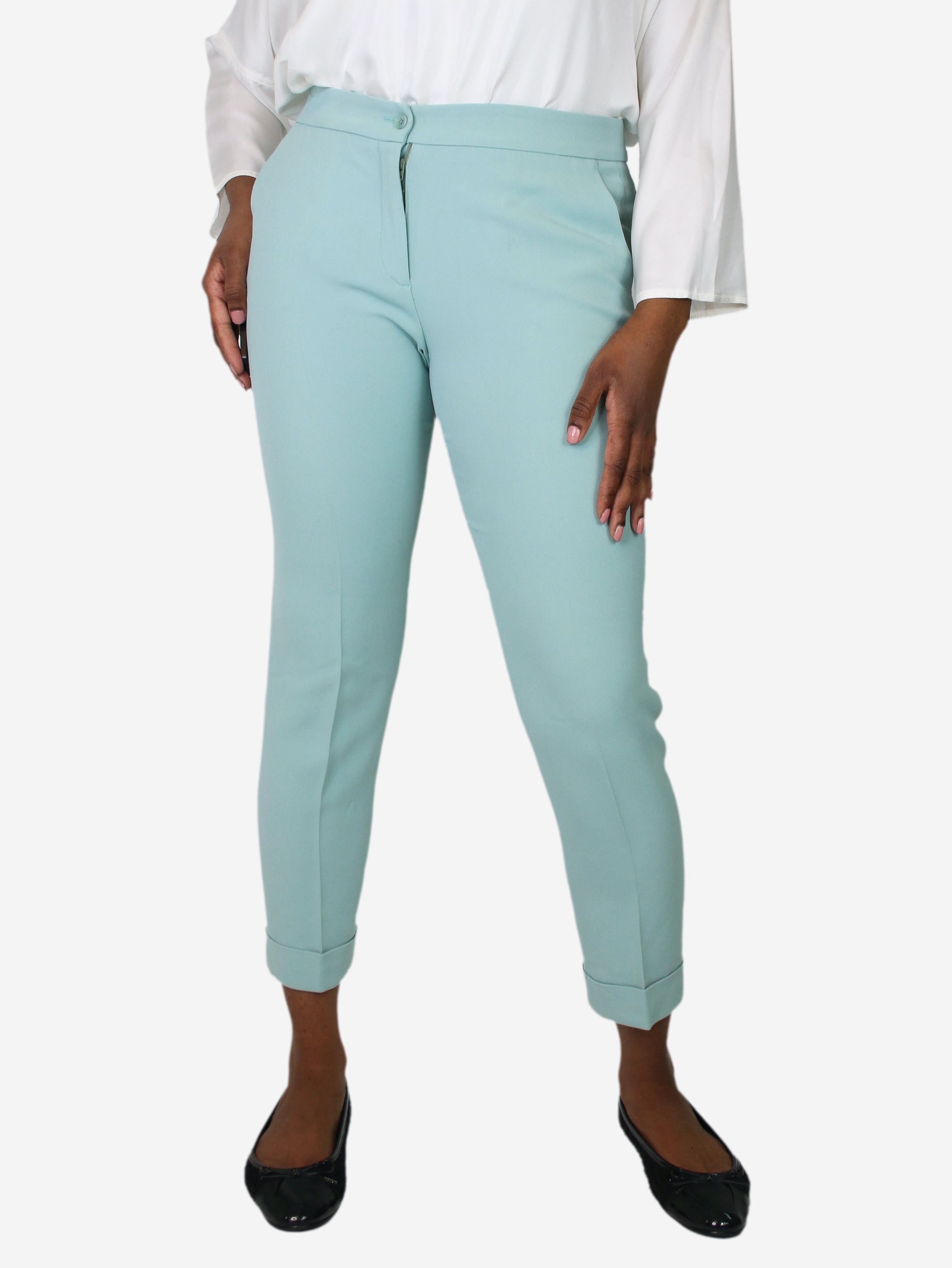 image of Etro Pale Turquoise Cropped Pocket Trousers - Size Uk 12, Women's