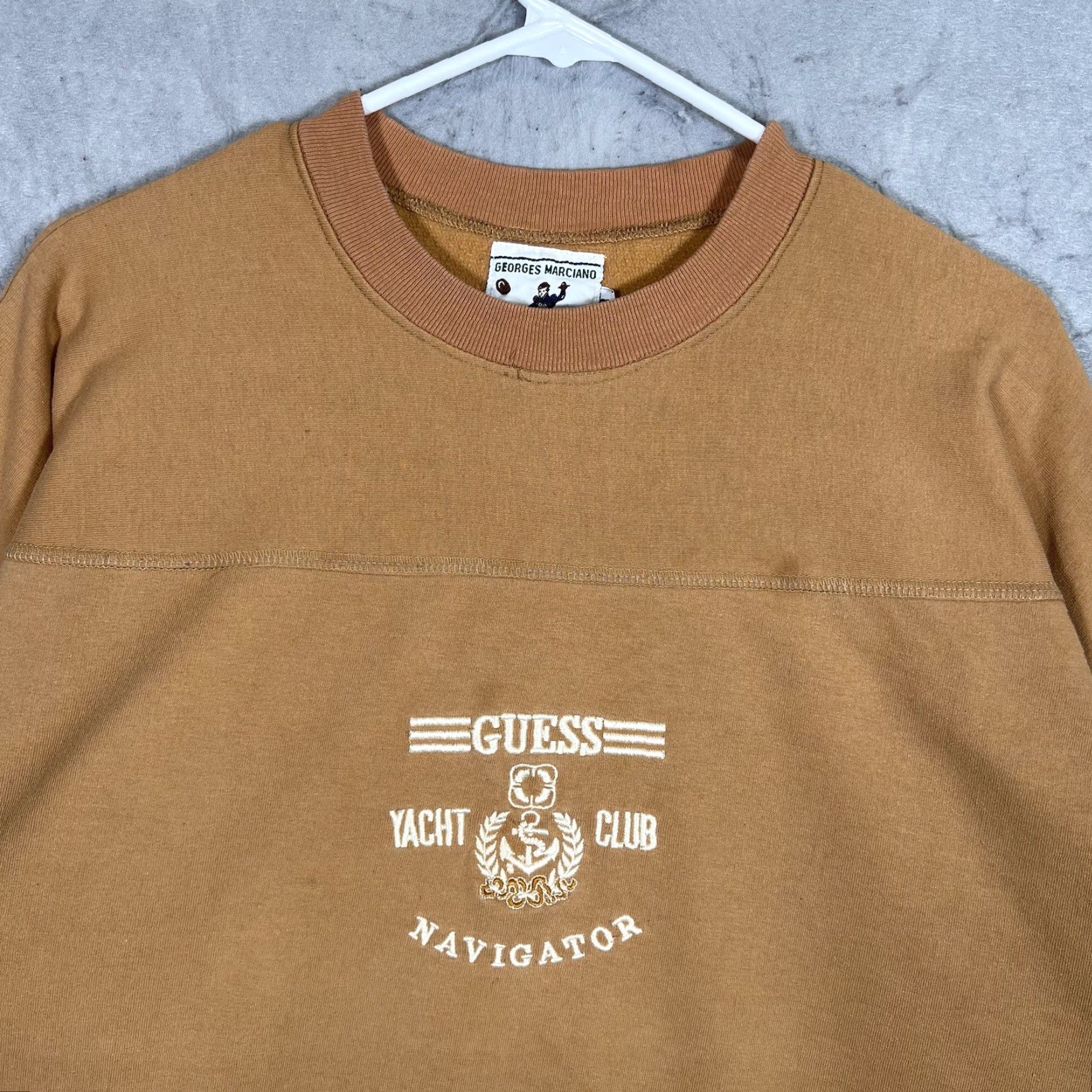 Guess VINTAGE GUESS Yacht Club Navigator Sweatshirt Adult Large Cotton Blend Embroidered 90s Crew Neck Mens Sweatshirt Brown Size US L / EU 52-54 / 3 - 4 Thumbnail