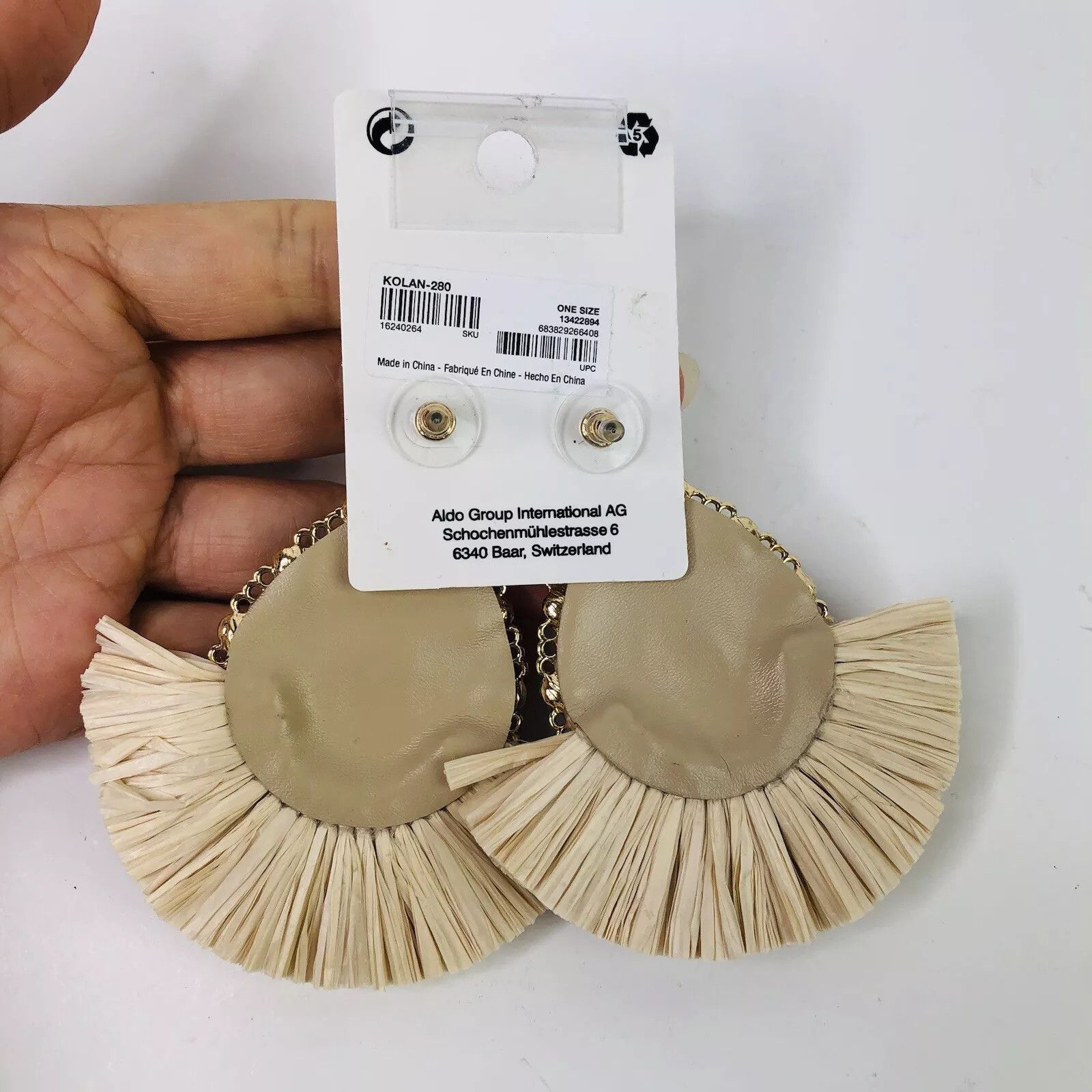 Aldo Studed Earrings Raffia Summer Rhinestone Beaded Straw Beige Size ONE SIZE - 3 Thumbnail