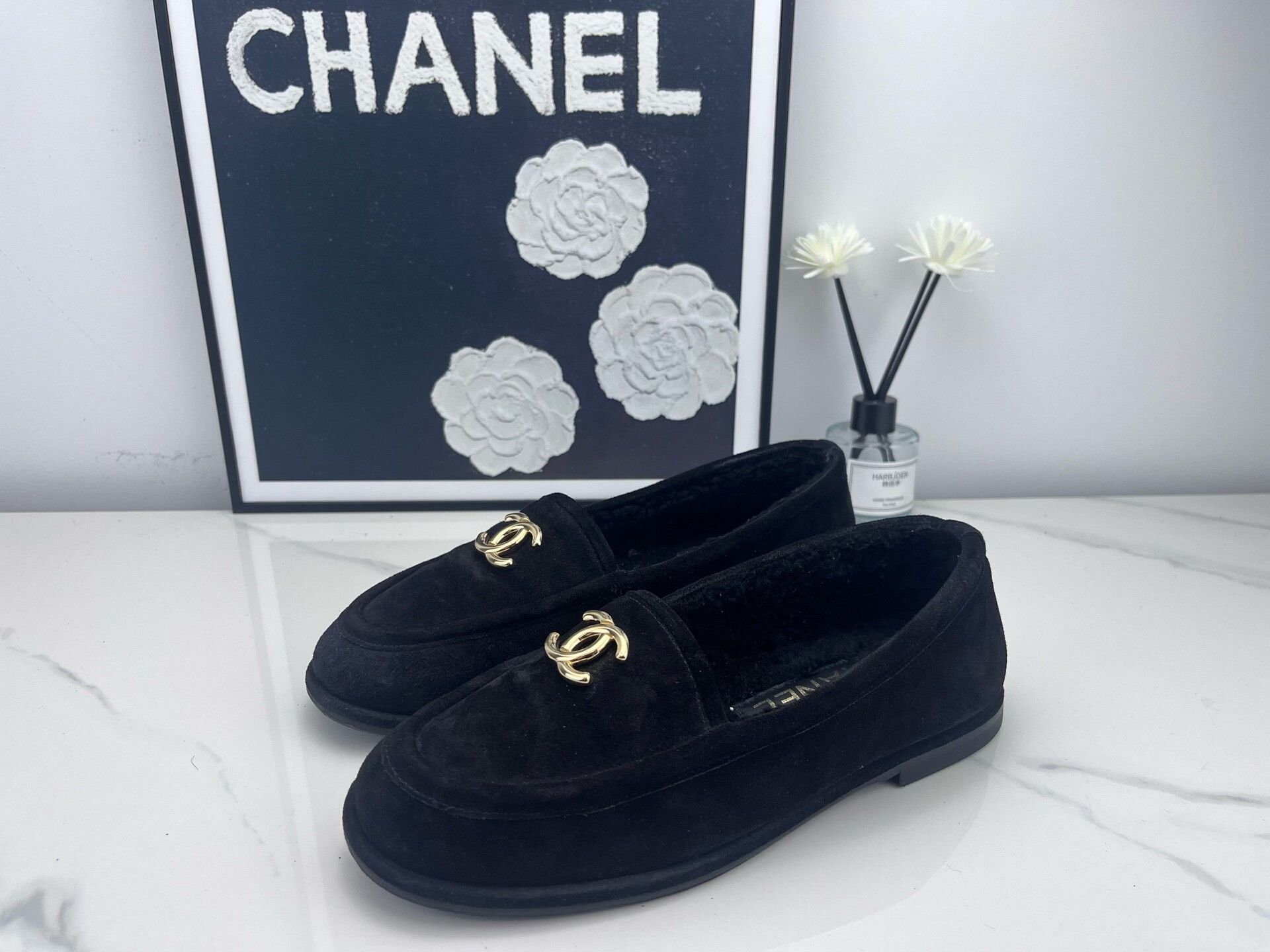 Chanel Chanel Black Suede Loafers for Women Size US 5 / IT 35 - 1 Thumbnail