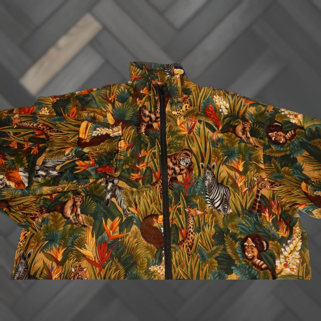 Vintage VTG Linda Tilson Jacket USA Made Women Size S Jungle Tiger Toucan Green Floral Cotton Polyester Basic Jacket Size S / US 4 / IT 40 - 1 Thumbnail