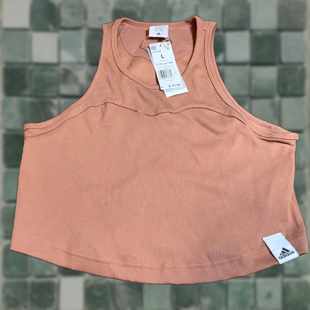 Vintage Adidas Crop Top Womens L Sleeveless Shirt Clay Strata Ribbed Shirt Cropped Womens L Brown Adidas Originals Size L / US 10 / IT 46 - 1 Thumbnail