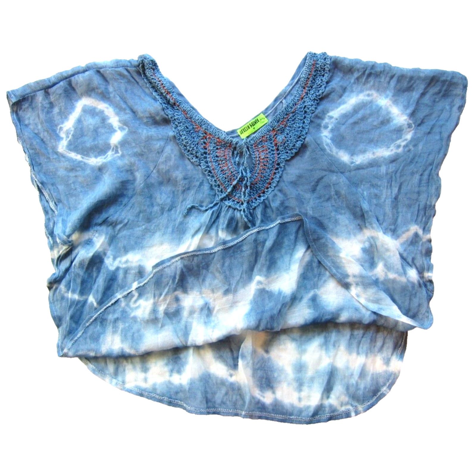 Vintage Fresh Brewed Rayon Blue White Tie Dye Knit V-Neck Tunic Peasant Blouse Medium Size S / US 4 / IT 40 - 5 Thumbnail