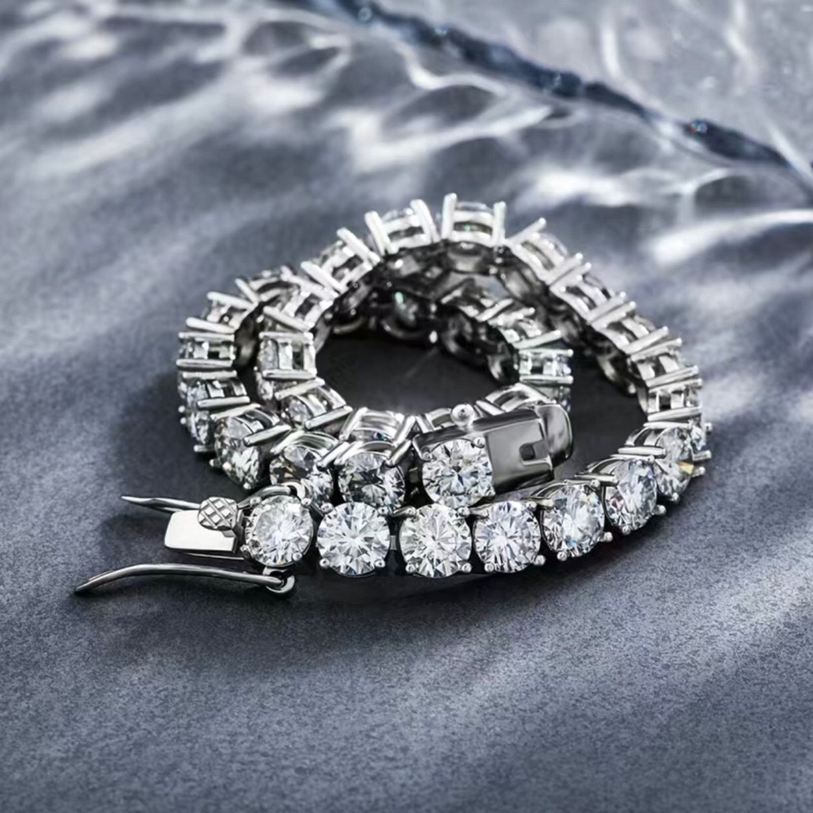 Jewelry Men’s 5mm round cubic zirconia 14k silver plated bracelet 9” Size ONE SIZE - 1 Thumbnail