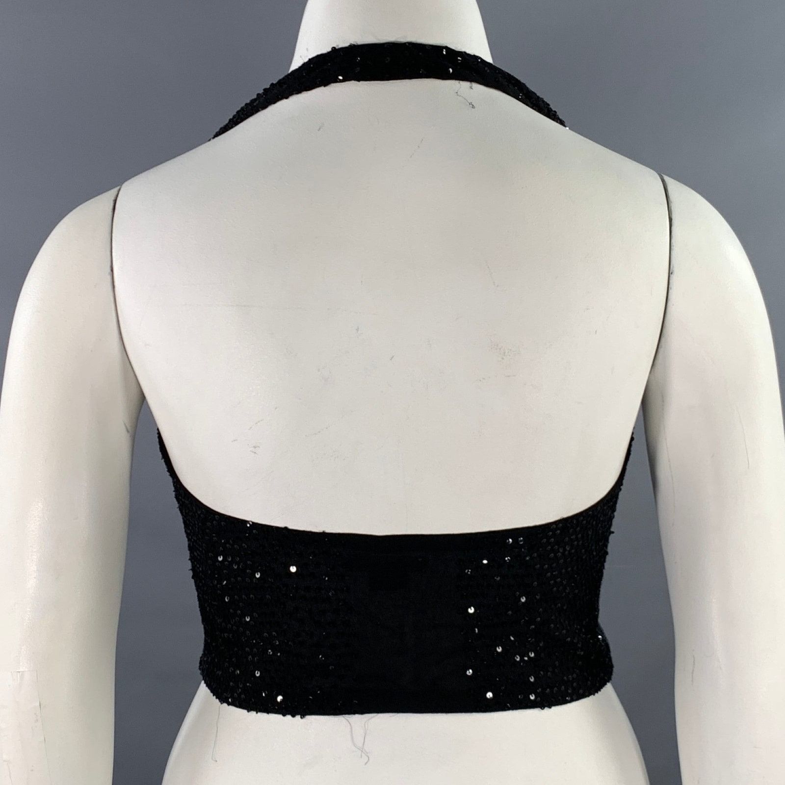Armani Exchange ARMANI EXCHANGE L Black Silk Blend Sequined Hook Eye Vest Size L / US 10 / IT 46 - 3 Thumbnail