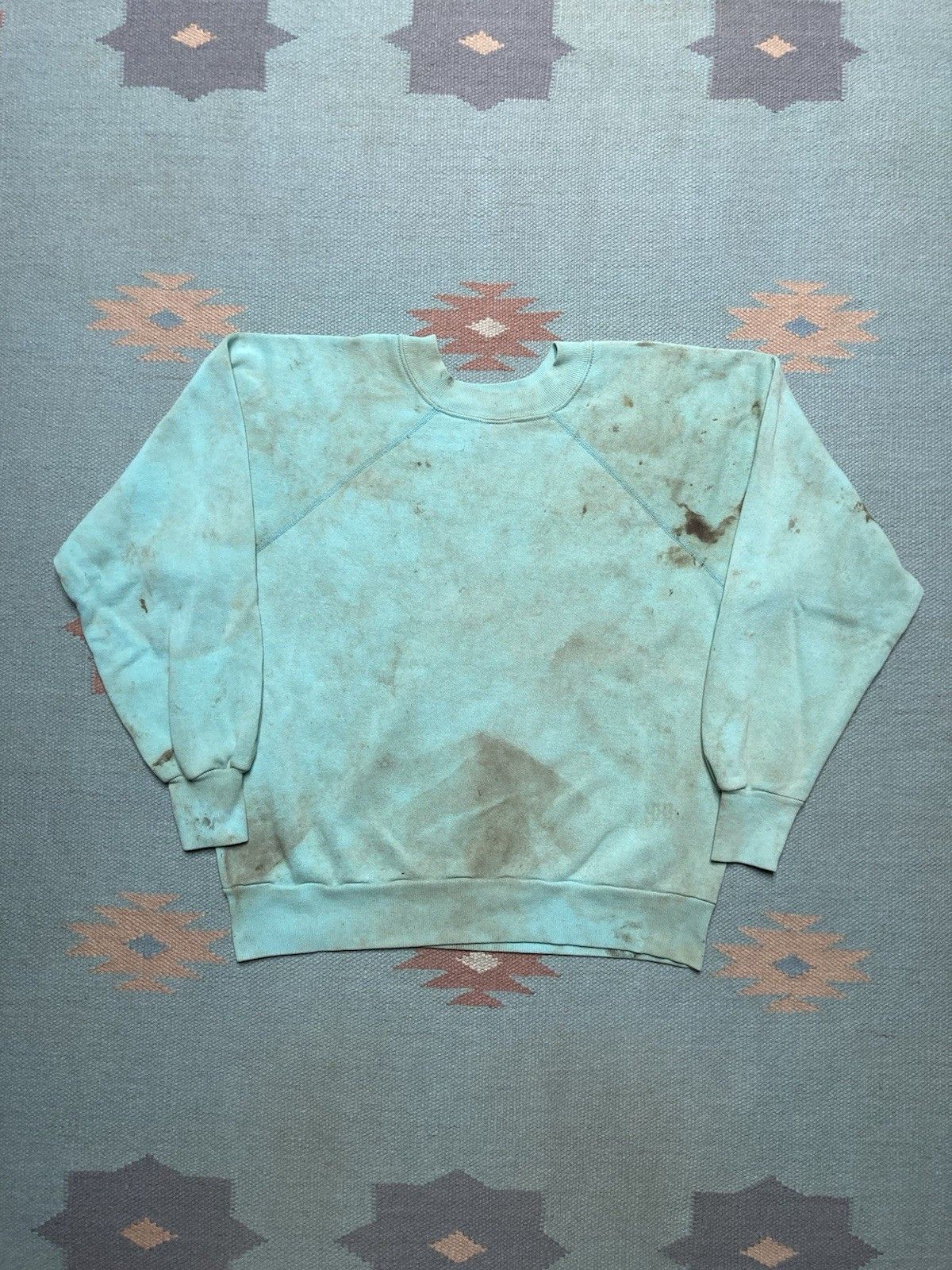 Vintage 70s crewneck sweatshirt blank teal blue grunge soft medium Size US M / EU 48-50 / 2 - 6 Thumbnail