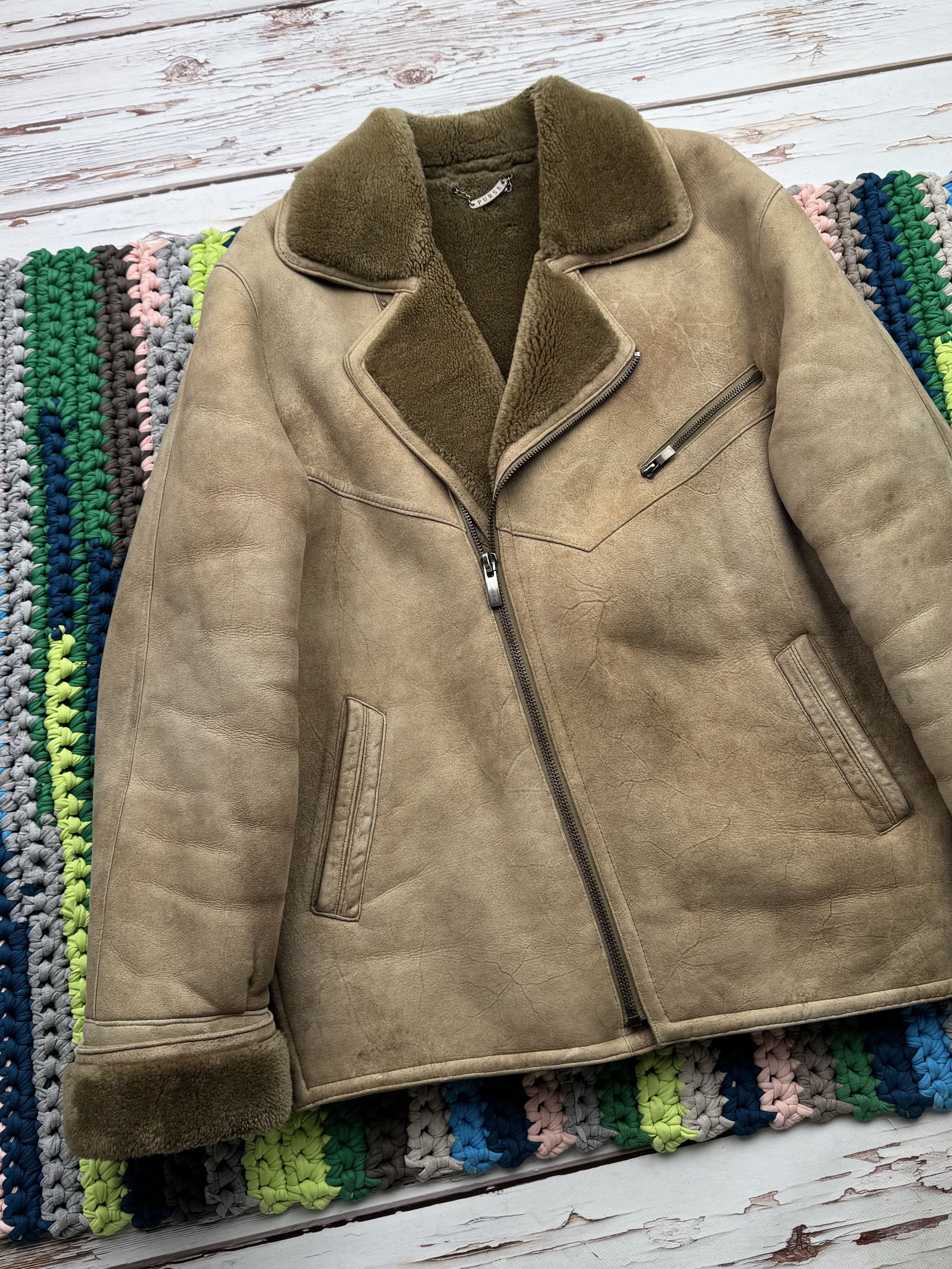 Japanese Brand Vintage Real Sheepskin Coat With Asymmetry Zip (ET1)(D15) Size US L / EU 52-54 / 3 - 2 Thumbnail