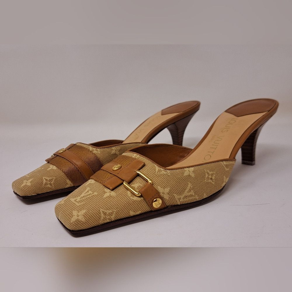 Louis Vuitton Louis Vuitton Women's Squared Toe Monogram Brown Pumps Size US 4.5 / IT 34.5 - 1 Thumbnail