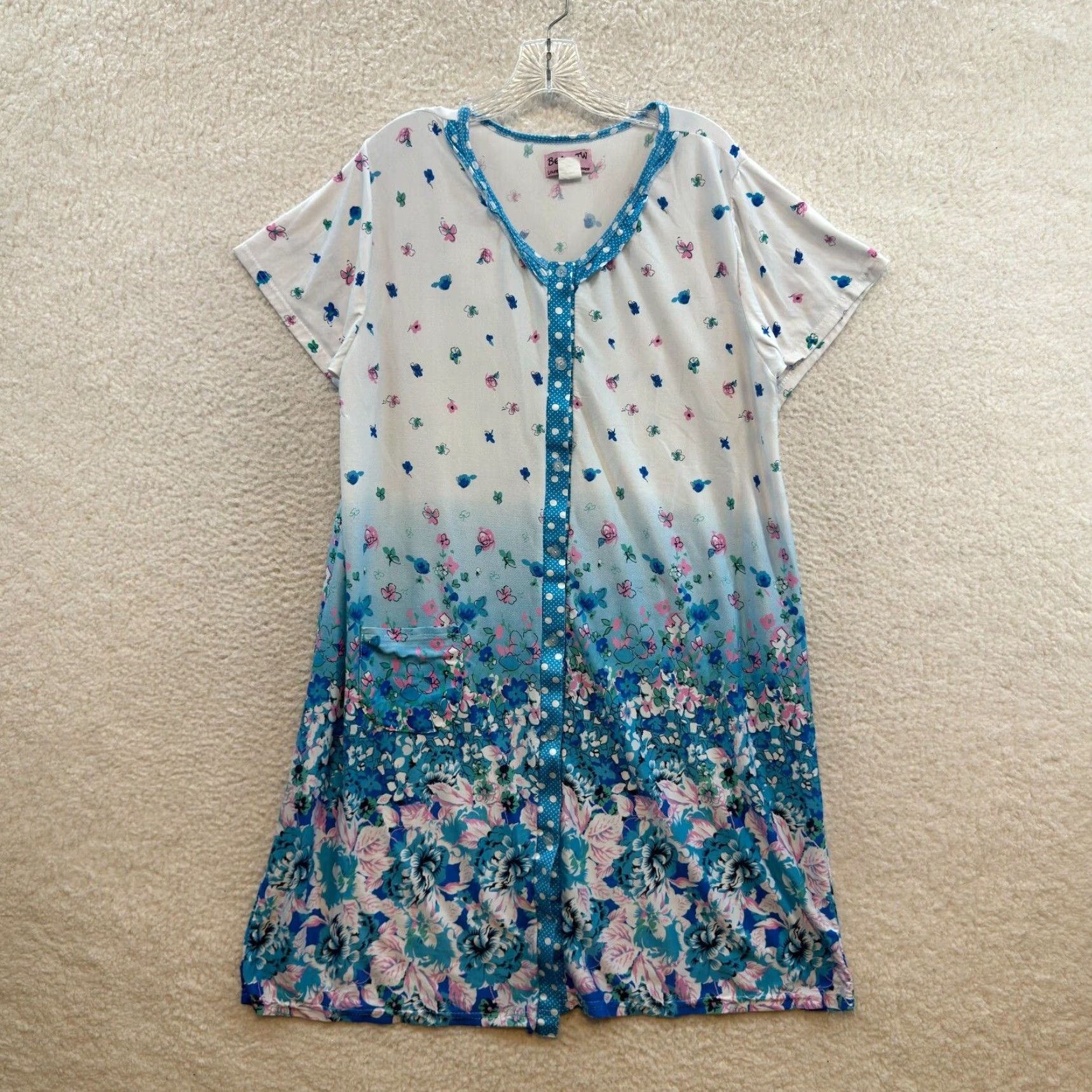 Vintage VINTAGE Betsy Nightgown Sleep Dress 1X Plus Size Blue Butterfly Floral Grandma Granny Dress Women Girls-? Size XL / US 12-14 / IT 48-50 - 2 Thumbnail