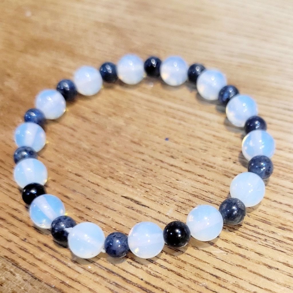 Handmade Blue Dumortierite & Opalite stretchy bracelet Size ONE SIZE - 3 Thumbnail