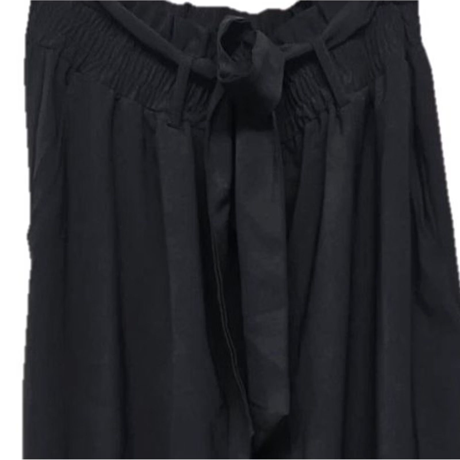 Vintage Women's Pants Black Paperbag Waist Drawstring Wide Leg Comfort Large Size 36" / US 14 / IT 50 - 2 Thumbnail