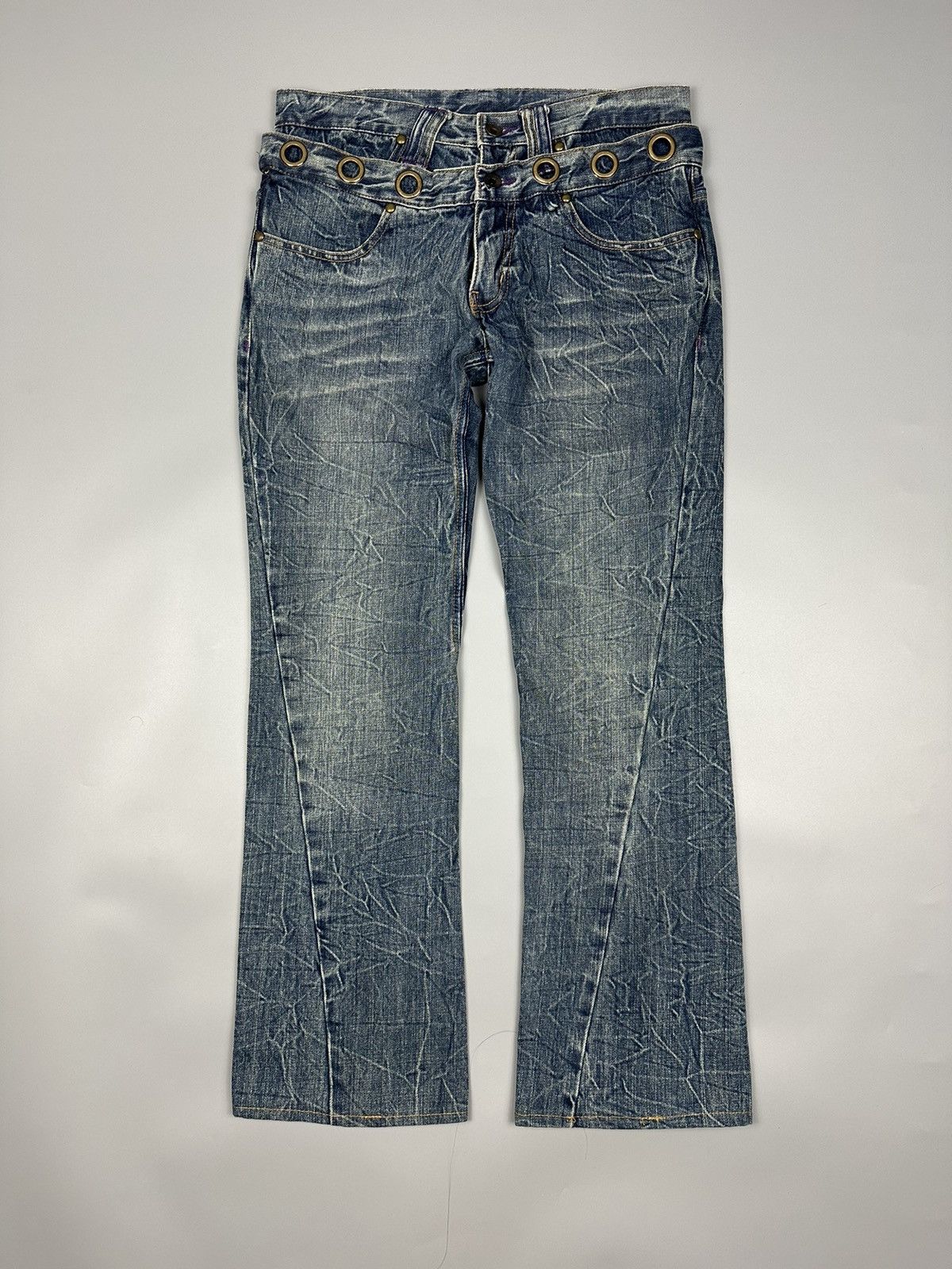 14th Addiction × If Six Was Nine 🔥Sick🔥Distressed Whiskered Double Waist Flared Jeans Size US 31 - 1 Thumbnail
