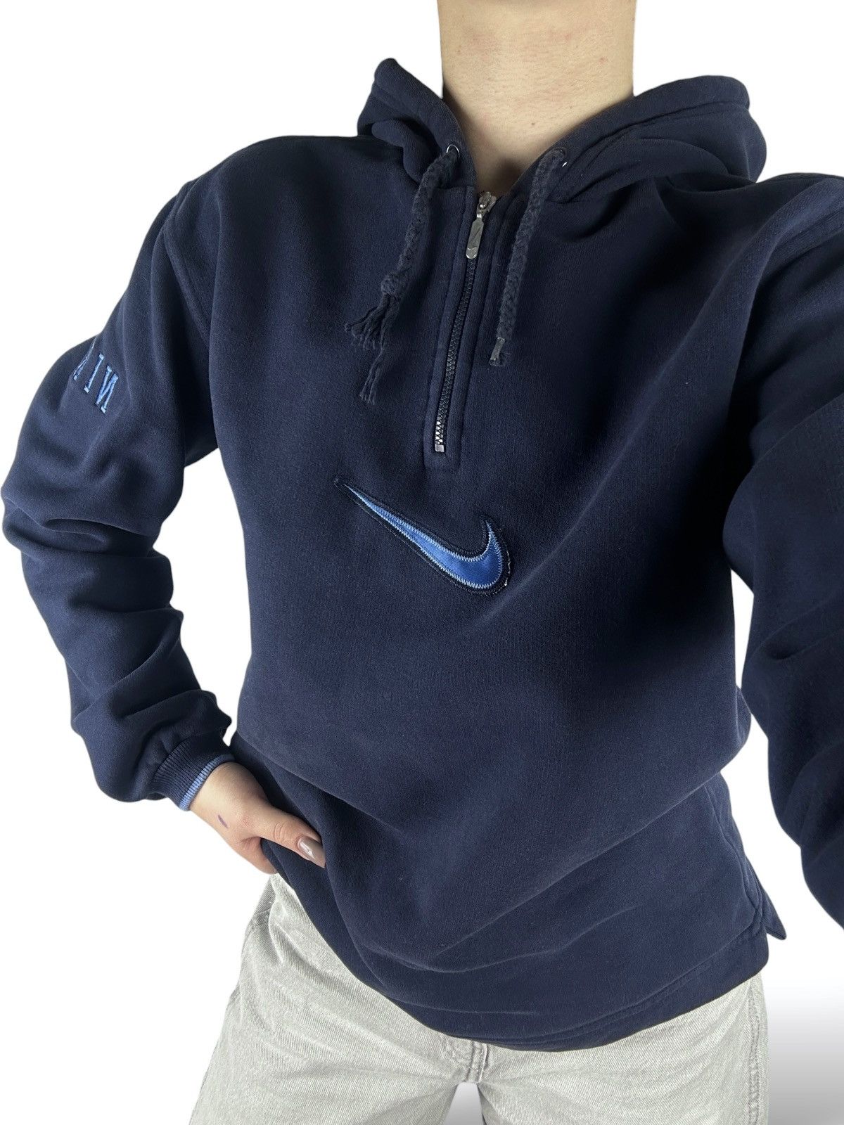 Nike Vintage 90’s Nike Big Logo Swoosh 1/4 Zip Pullover Hooded Size M / US 6-8 / IT 42-44 - 1 Thumbnail