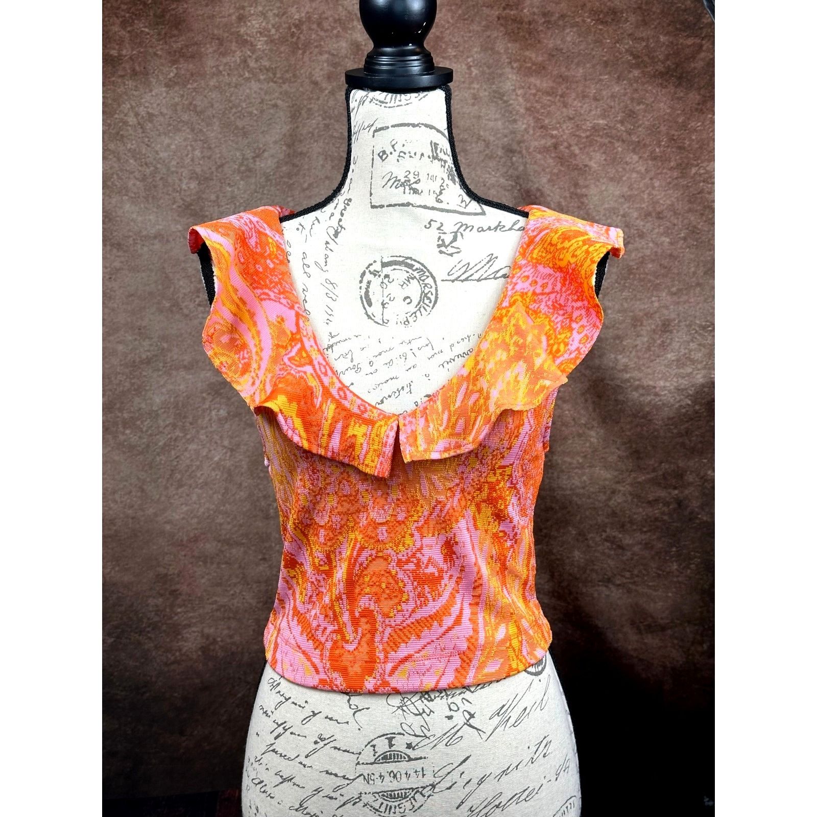Zara Stretch Zara Jacquard Paisley Ruffle Top Orange Pink size S Size S / US 4 / IT 40 - 4 Thumbnail