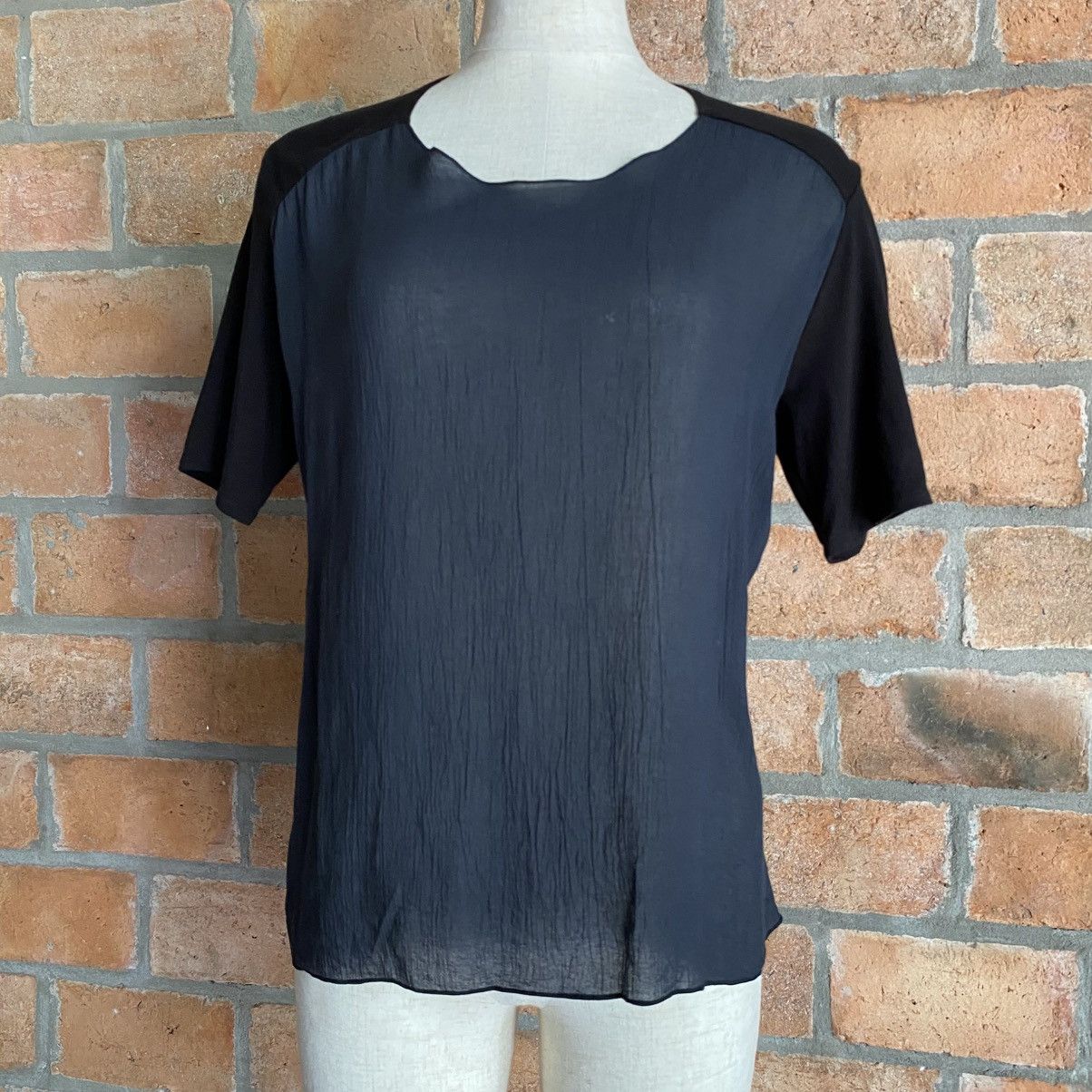 Japanese Brand A.T ATSURO TAYAMA Black Textured Short Sleeve Blouse Size S / US 4 / IT 40 - 16 Thumbnail