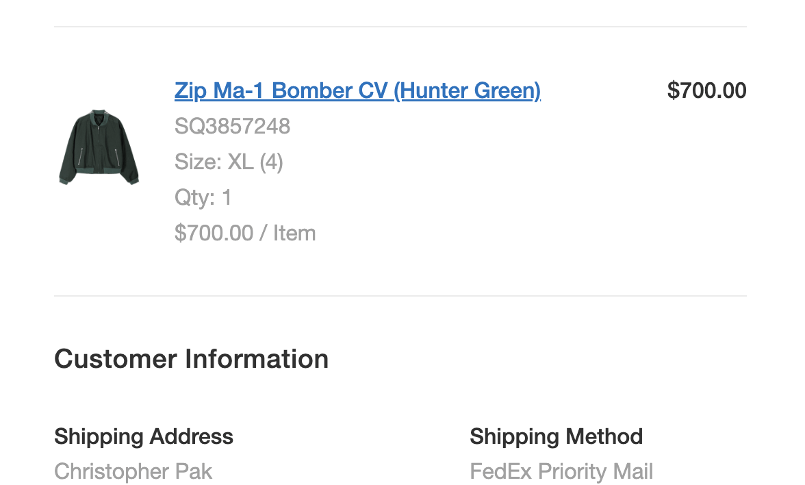 FFFPOSTALSERVICE Zip Ma-1 Bomber CV (Hunter Green) Size US XL / EU 56 / 4 - 7 Thumbnail