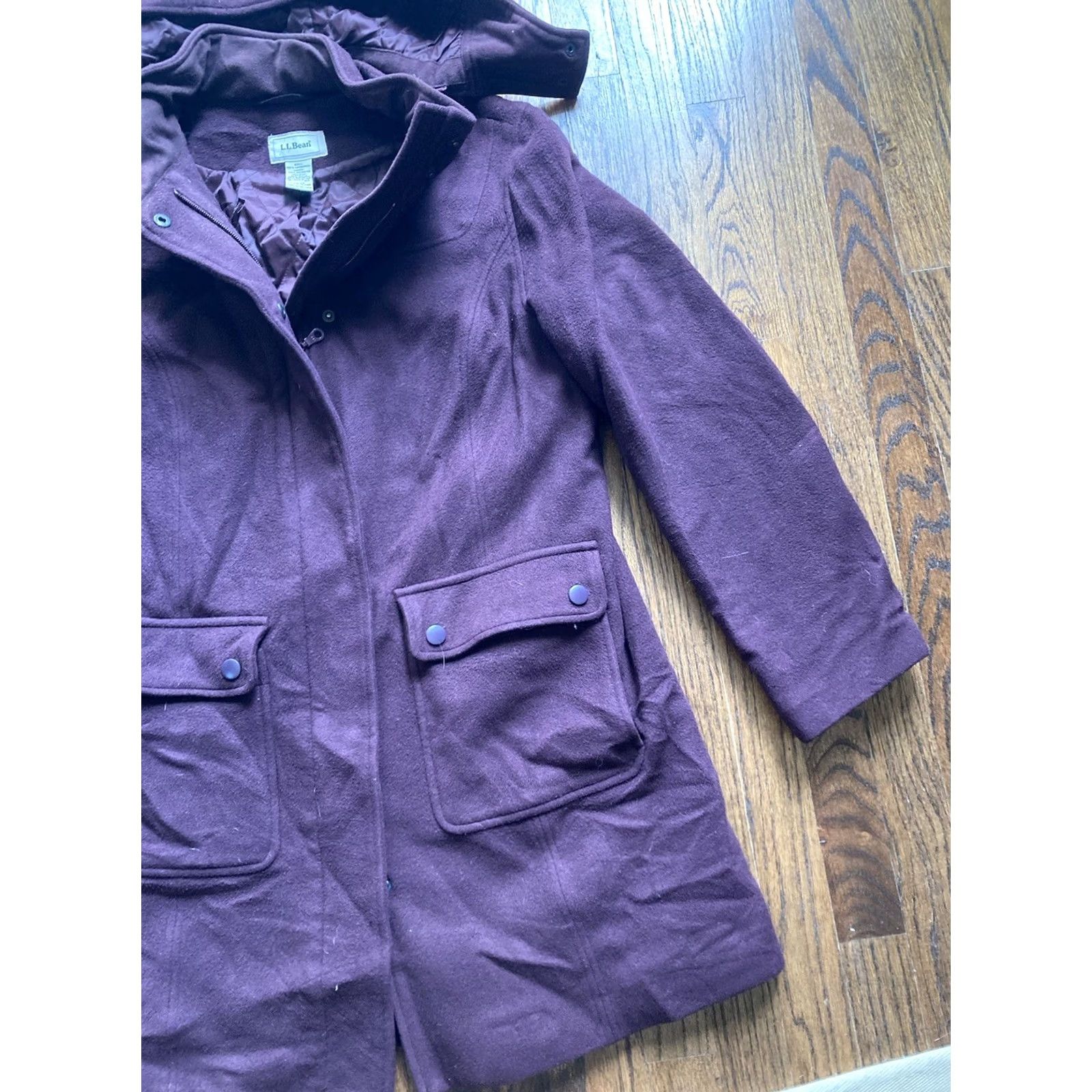 Vintage VINTAGE L.L. Bean Coat Womens Medium Burgundy Wool Pea Coat Hooded Trench Size M / US 6-8 / IT 42-44 - 3 Thumbnail