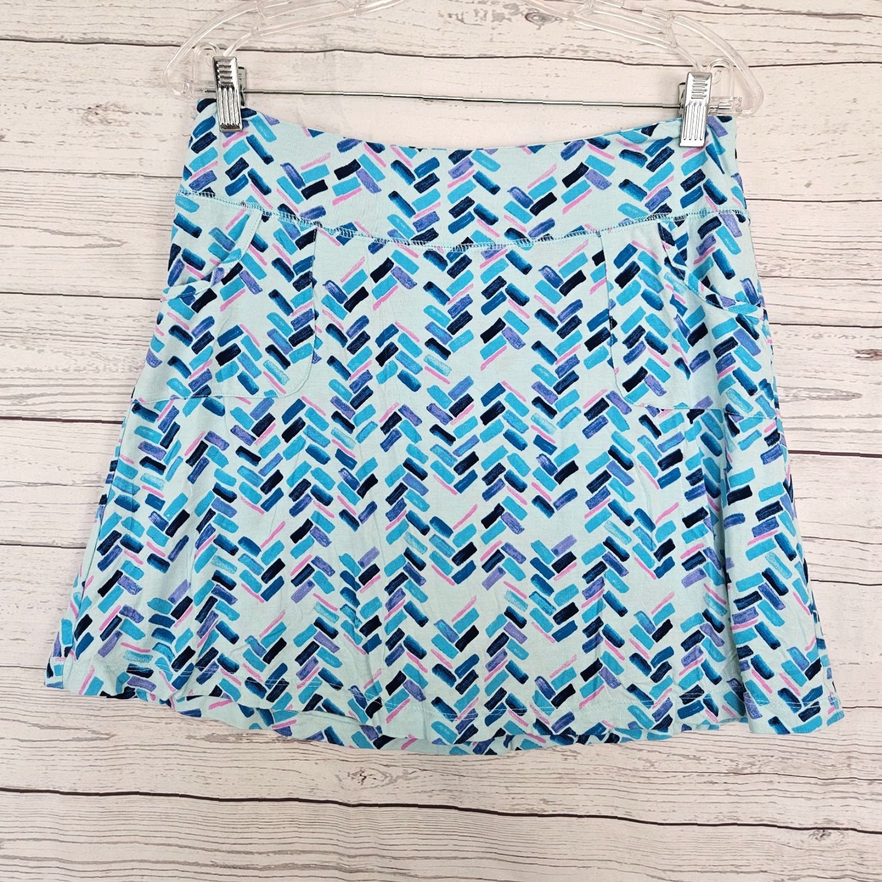 Vintage Fresh Produce Womens Skort M Blue Pink Pockets Pull On Rayon Blend Size 32" / US 10 / IT 46 - 2 Thumbnail
