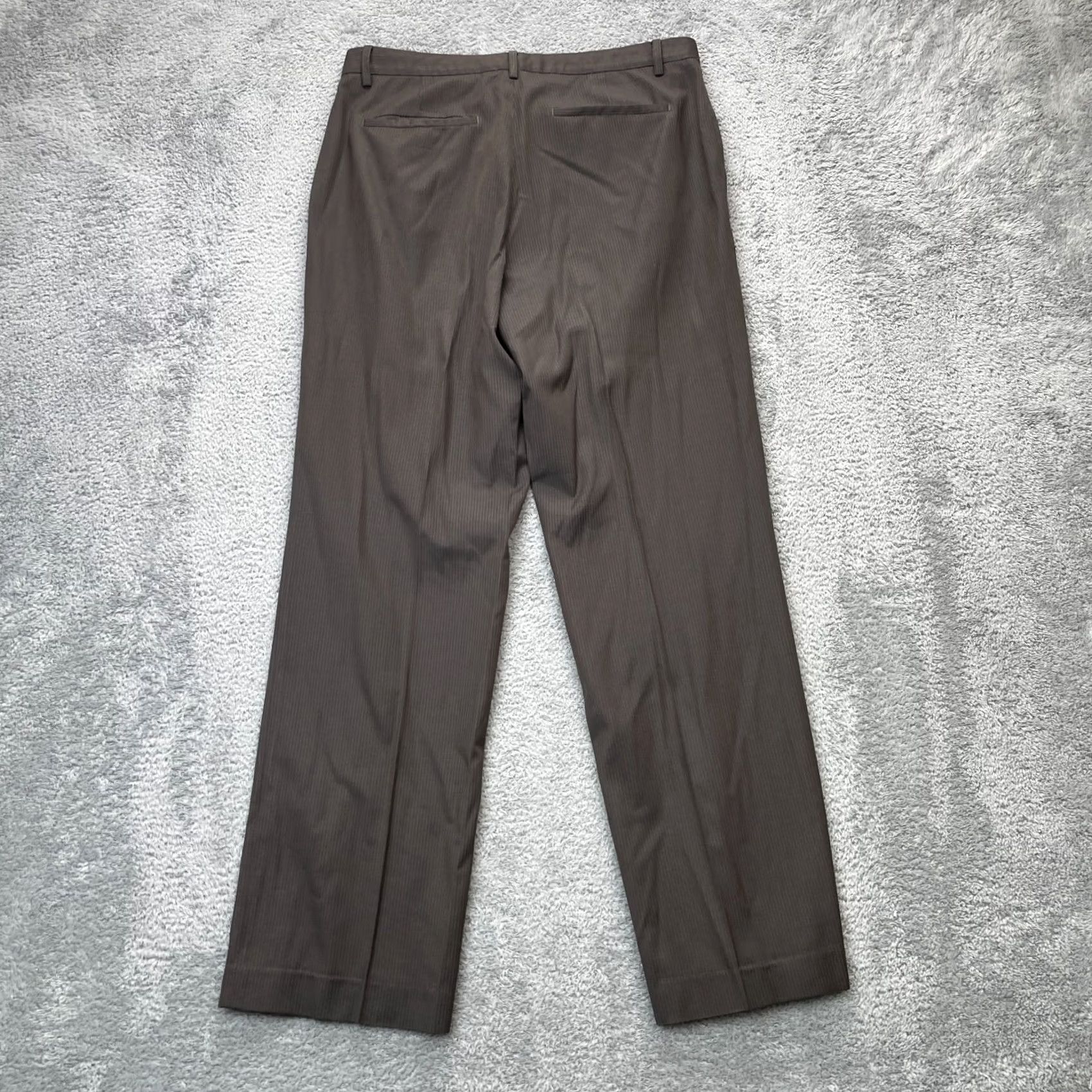Calvin Klein Calvin Klein Pants Mens 32x32 Brown Dress Straight Leg Pinstripe Business Formal Size US 34 / EU 50 - 2 Thumbnail