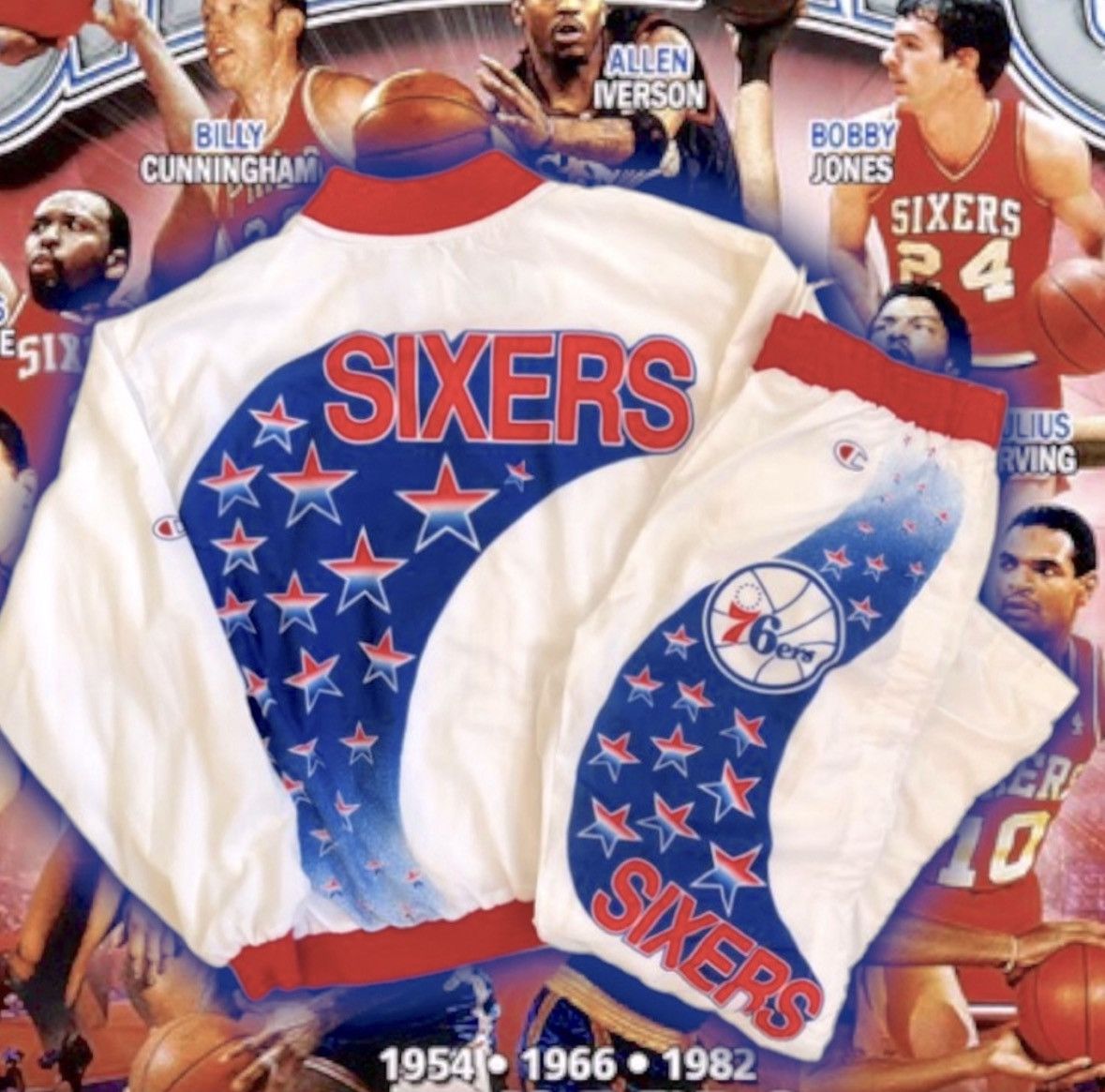 Champion 💎 ViNTaGE 💎💯% AuTHeNTiC 76’eRs CHaMPioN 🏆 WaRM-Up 🏀 Size US 31 - 4 Thumbnail