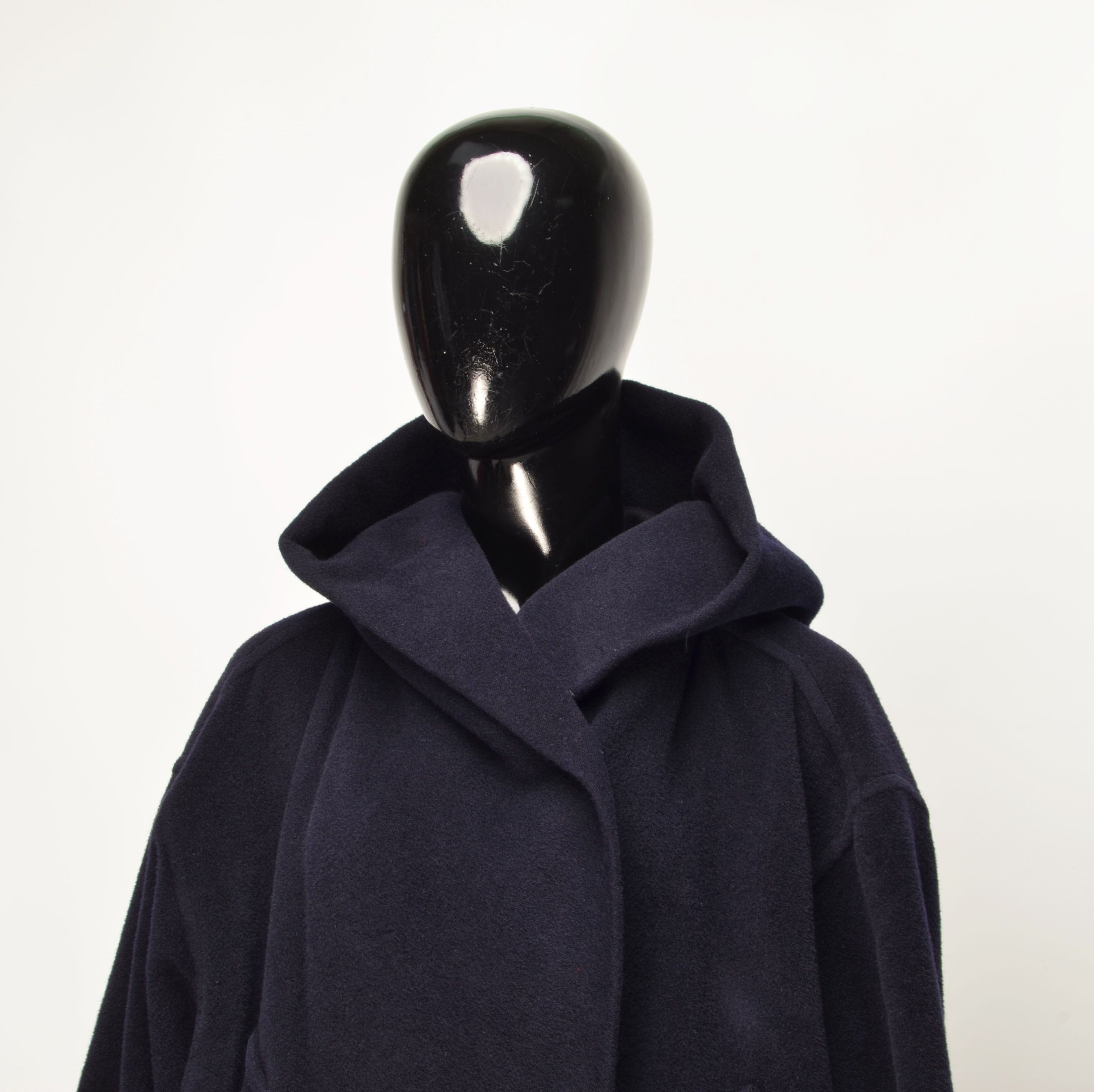 Max Mara Vintage Max Mara 80's Navy Oversized Wool Hooded Coat Size L / US 10 / IT 46 - 3 Thumbnail